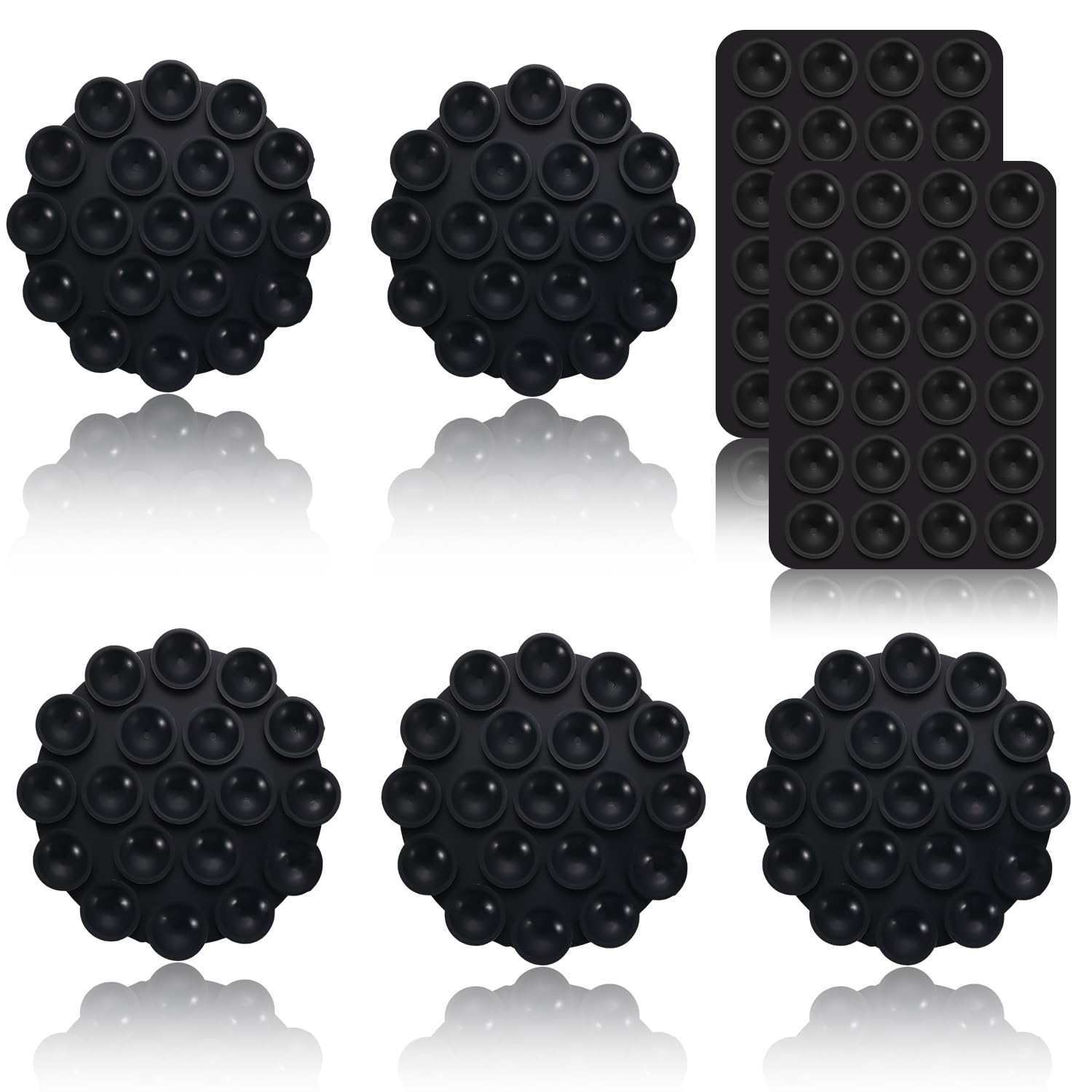 LUTER 7-Piece Silicone Suction Cup Phone Holder Set - Strong Adhesive Mount for Smartphones, Tablets, Car Dashboard & Bathroom - Multi-Purpose Non-Slip Grip for iPhone, Samsung, Android Devices (Black) - Perfect for Driving, Showering, Cooking & Office Use