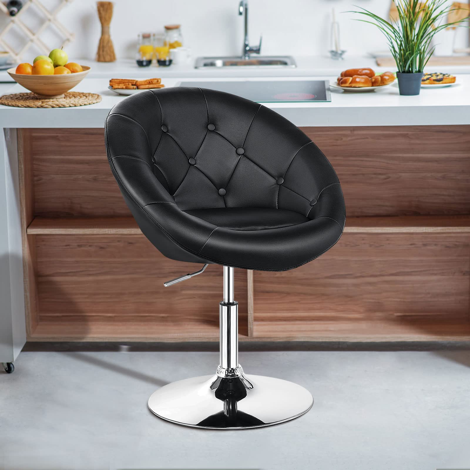 Giantex Swivel Round Vanity Chair - Adjustable Height & Tilt Makeup Stool with Backrest, Modern Beauty Salon Chair for Makeup Room, Barber Shop, Spa & Home Decor - Black | Perfect for Dressing Table, Beauty Studio & Living Room Accent Chair
