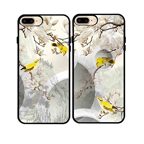 Magpie & Flower Design iPhone 7 Plus/iPhone 8 Plus Case - 5.5 Inch Rubber Phone Cover for Best Friends & Couples | Perfect Gift for Anniversaries, Valentine's Day & Everyday Use