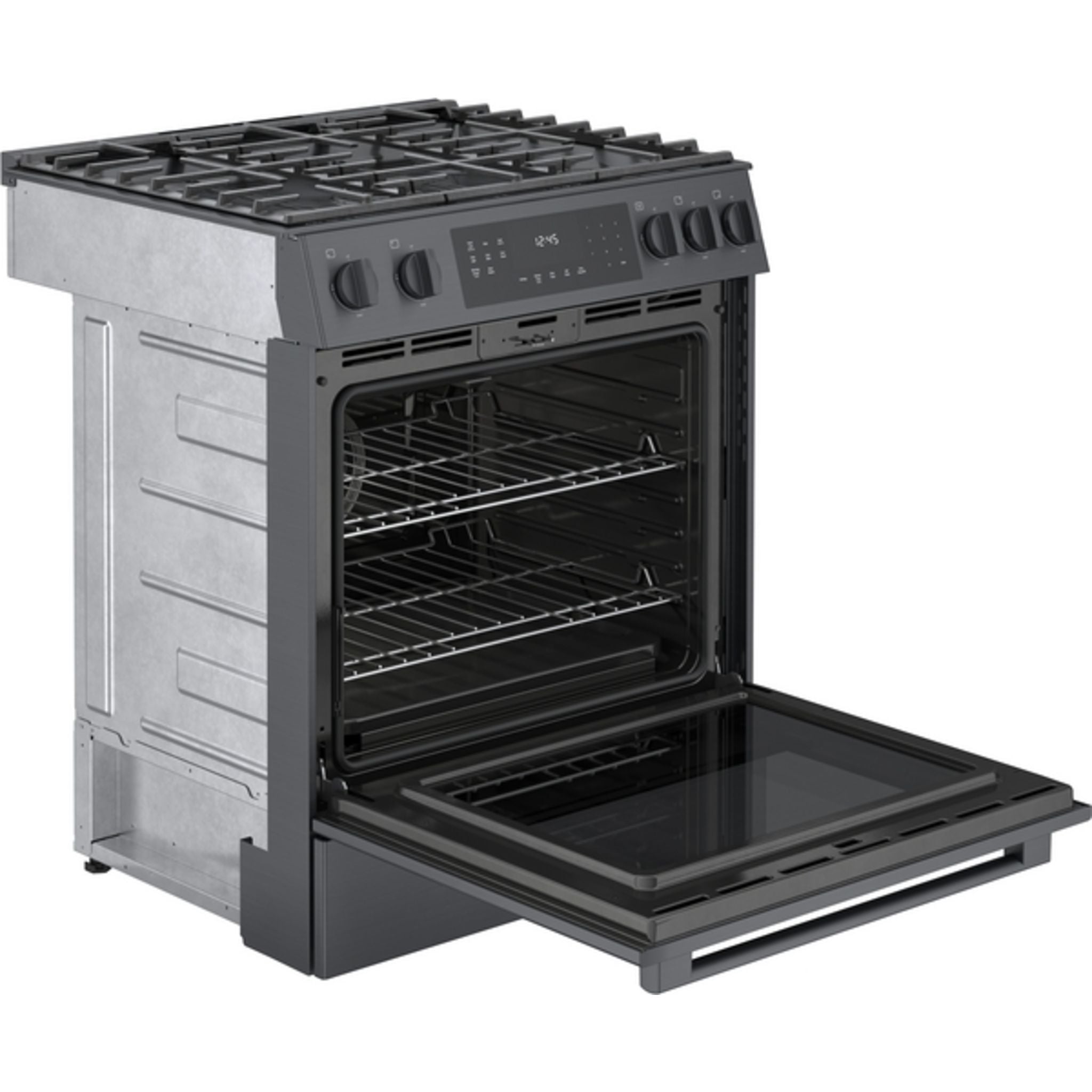 Bosch 30 Inch Slide-In Gas Range with 4 Burners - HGI8046UC Black Stainless Steel for Modern Kitchen Cooking