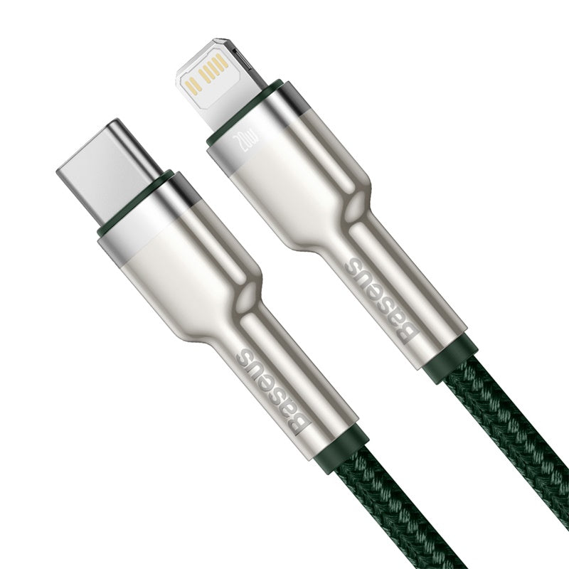 Baseus Cafule Premium 2M Green Metal Fast Charging Cable USB-C to Lightning 20W - Perfect for iPhone, iPad & Quick Charging at Home, Office or Travel