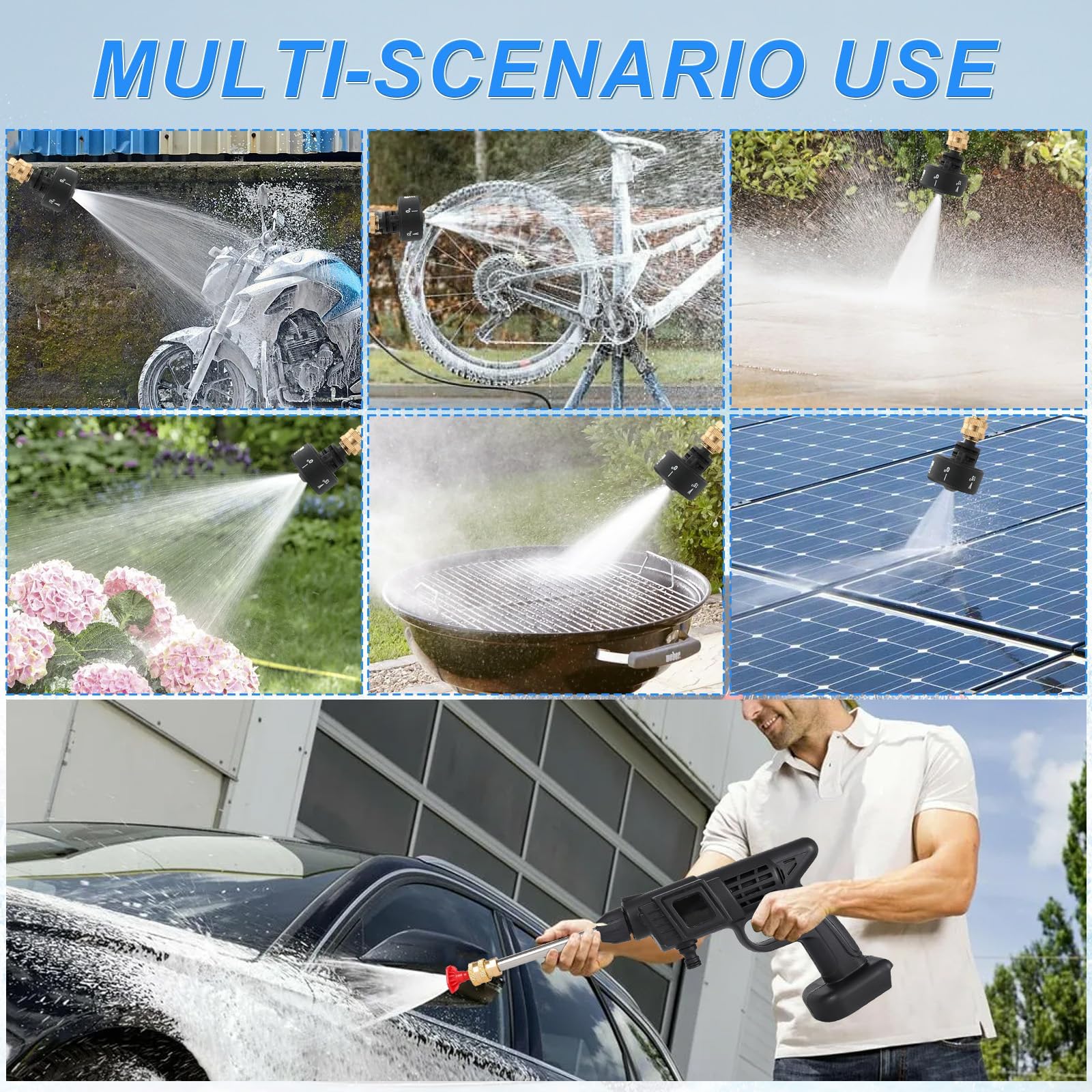 18V Cordless Pressure Washer - Compatible with Makita Batteries, Portable Power Washer with 6-in-1 Nozzle, Handheld High Pressure Car Washer Gun for Car Washing, Floor Cleaning, Fence & Patio Cleaning (Battery & Charger Not Included) - Perfect for Home, Garage & Outdoor Use