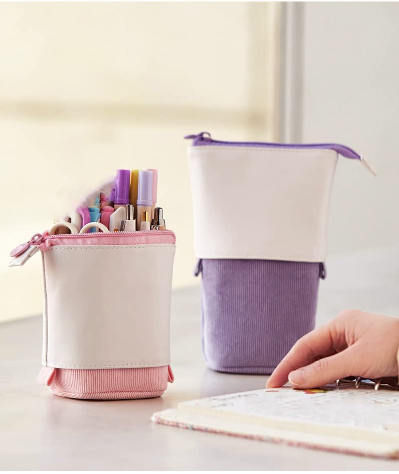 Retractable PU Corduroy Pencil Case - Expandable Pen Holder & Stationery Organizer for School, Office & Travel - Christmas Gift Idea (Yellow)