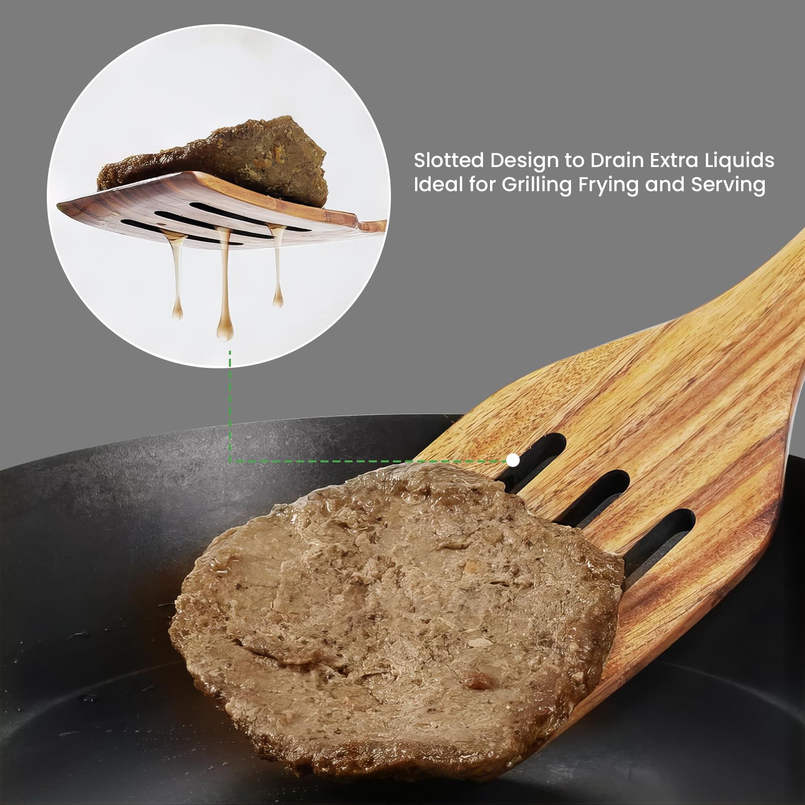 GEEKHOM 2-Pack 13 Inch Bamboo Spatulas for Nonstick Cookware - Wooden Kitchen Utensils for Cooking, Flipping Pancakes, Fish & Eggs - Eco-Friendly Slotted Wok Turner - Perfect for Sauteing, Stir-Frying & Serving Healthy Meals