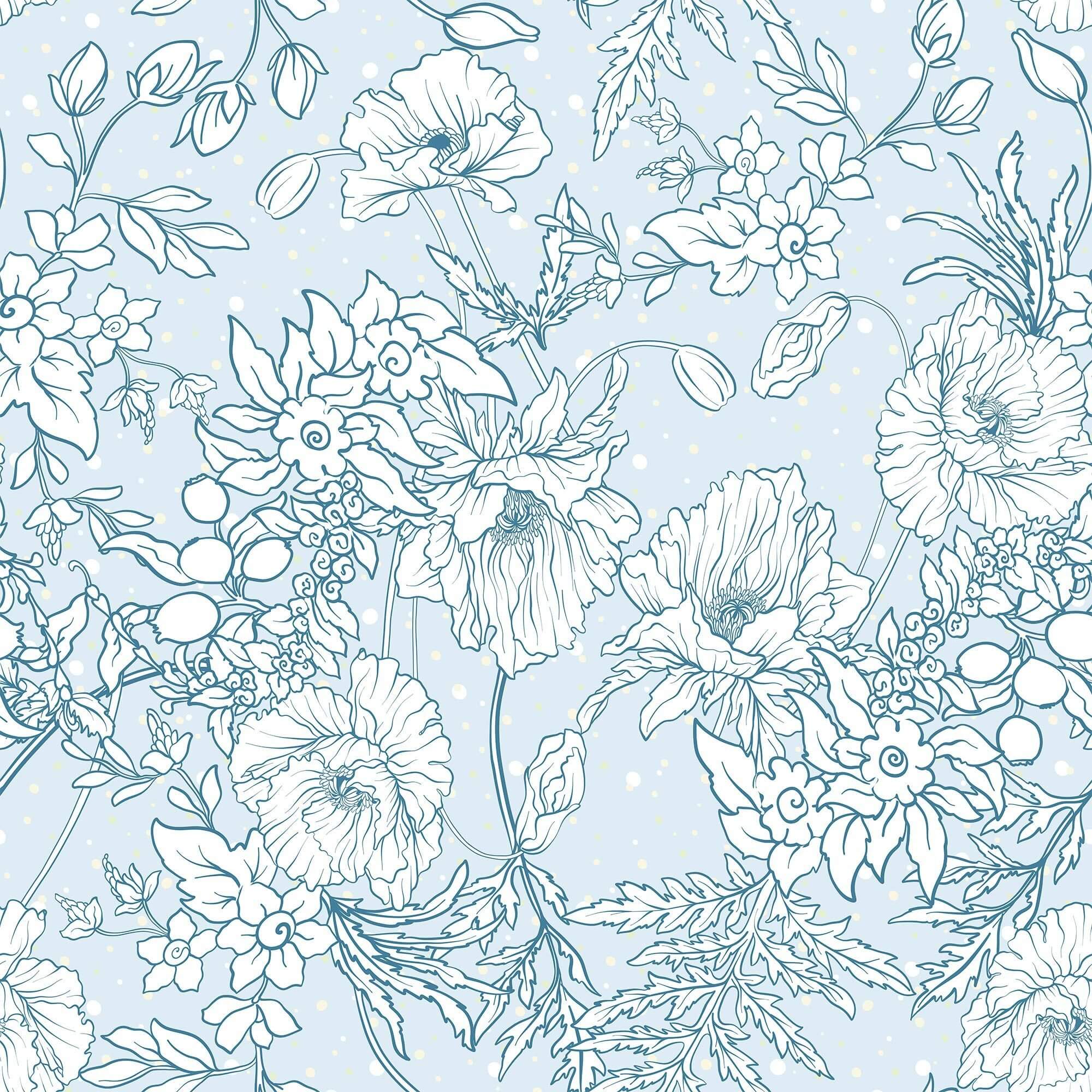 Blue and White Floral Peel and Stick Removable Wallpaper - Self-Adhesive Wall Decal for Bedroom, Living Room, Nursery & Home Decor
