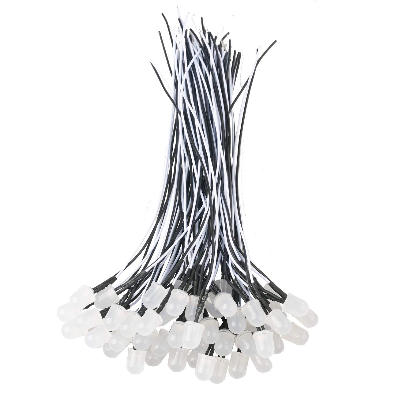 50pcs 12V 10mm White LED Lights - Pre-Wired 7.9 Inch Diffused Lens Diodes for DIY, Automotive, Home Decor & Electronics Projects - DC 12v Small LED Lamps for Interior Lighting, Signs & Crafts