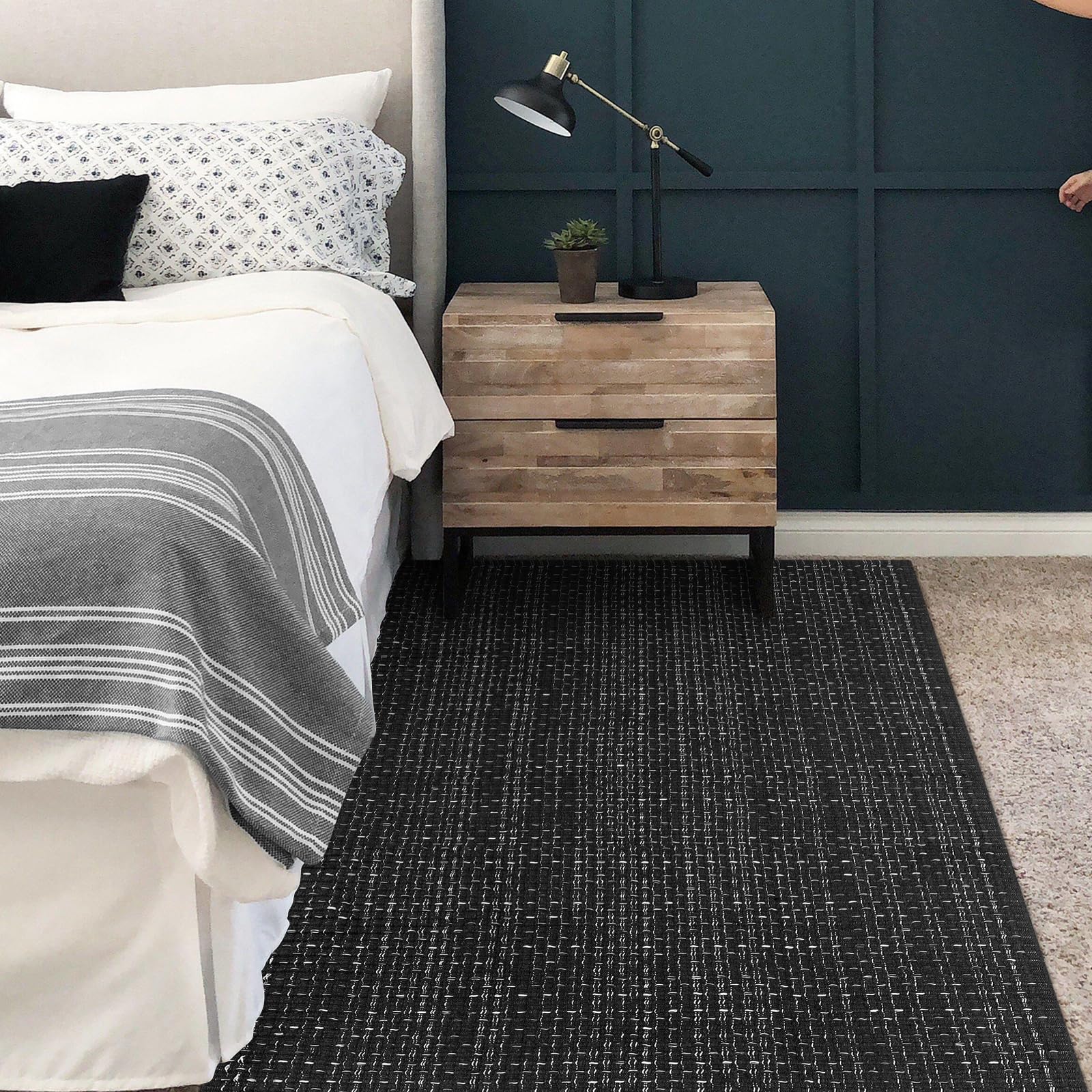 Seavish Modern 3'x5' Black Cotton Woven Area Rug - Farmhouse Style Neutral Decor for Bedroom, Living Room, Entryway, Patio & Doorway - Perfect for Laundry Room Mats, Bathroom Runners & Rustic Home Decor