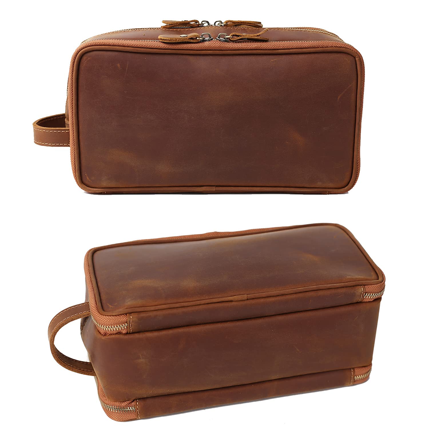 Premium Personalized Leather Toiletry Bag for Men - Large Travel Shaving Dopp Kit, Cosmetic Organizer & Bathroom Storage | Ideal for Business Trips, Gym Essentials & Vacation Packing