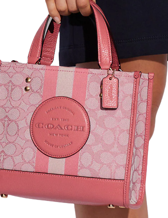Coach Dempsey Tote 22 - Signature Jacquard Crossbody Bag with Stripe Design & Embroidered Coach Patch | Perfect for Work, Travel & Everyday Use