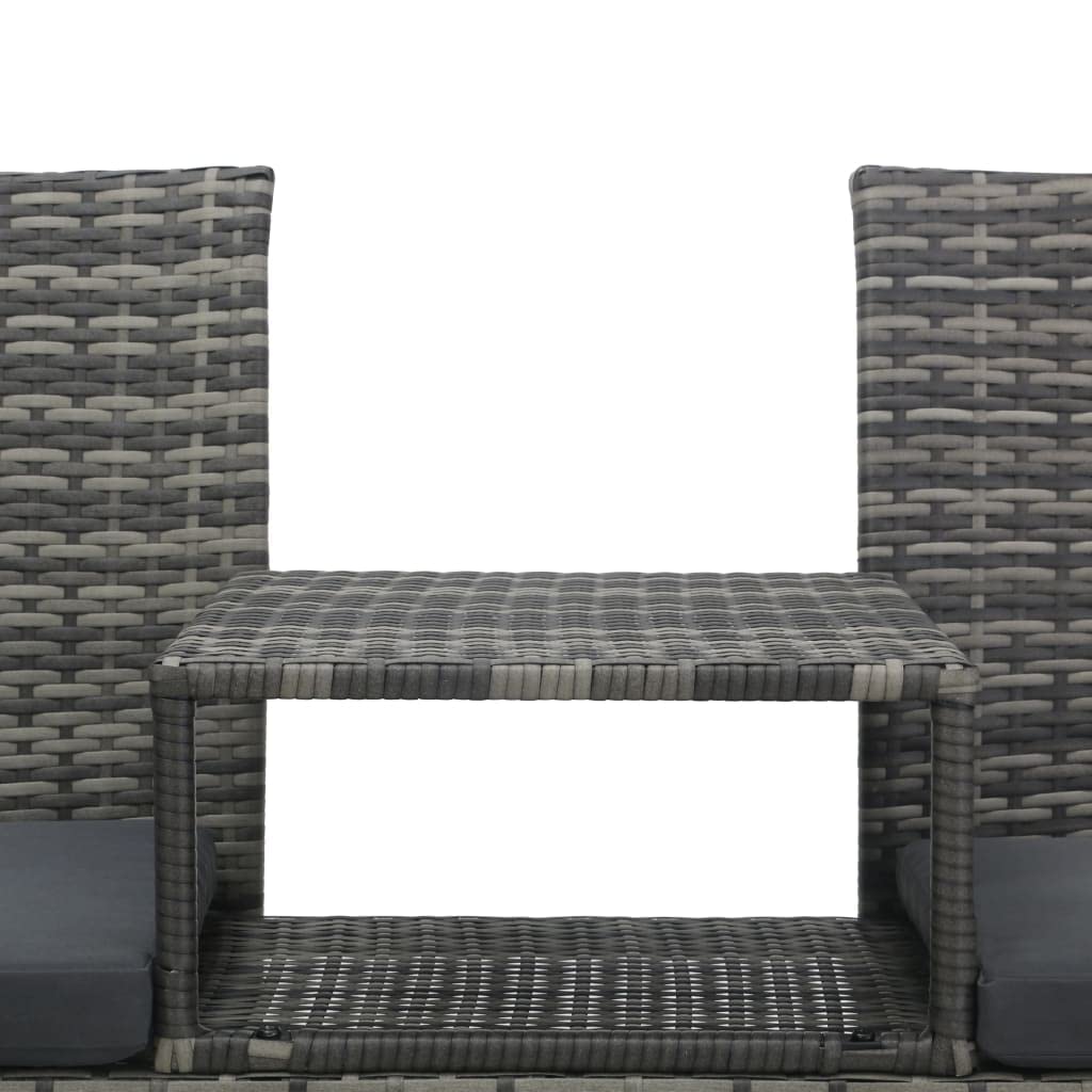 vidaXL Modern 2-Seater Patio Sofa Set with Tea Table - Weather-Resistant Lightweight Poly Rattan Outdoor Furniture in Anthracite - Perfect for Garden, Balcony, and Poolside Relaxation