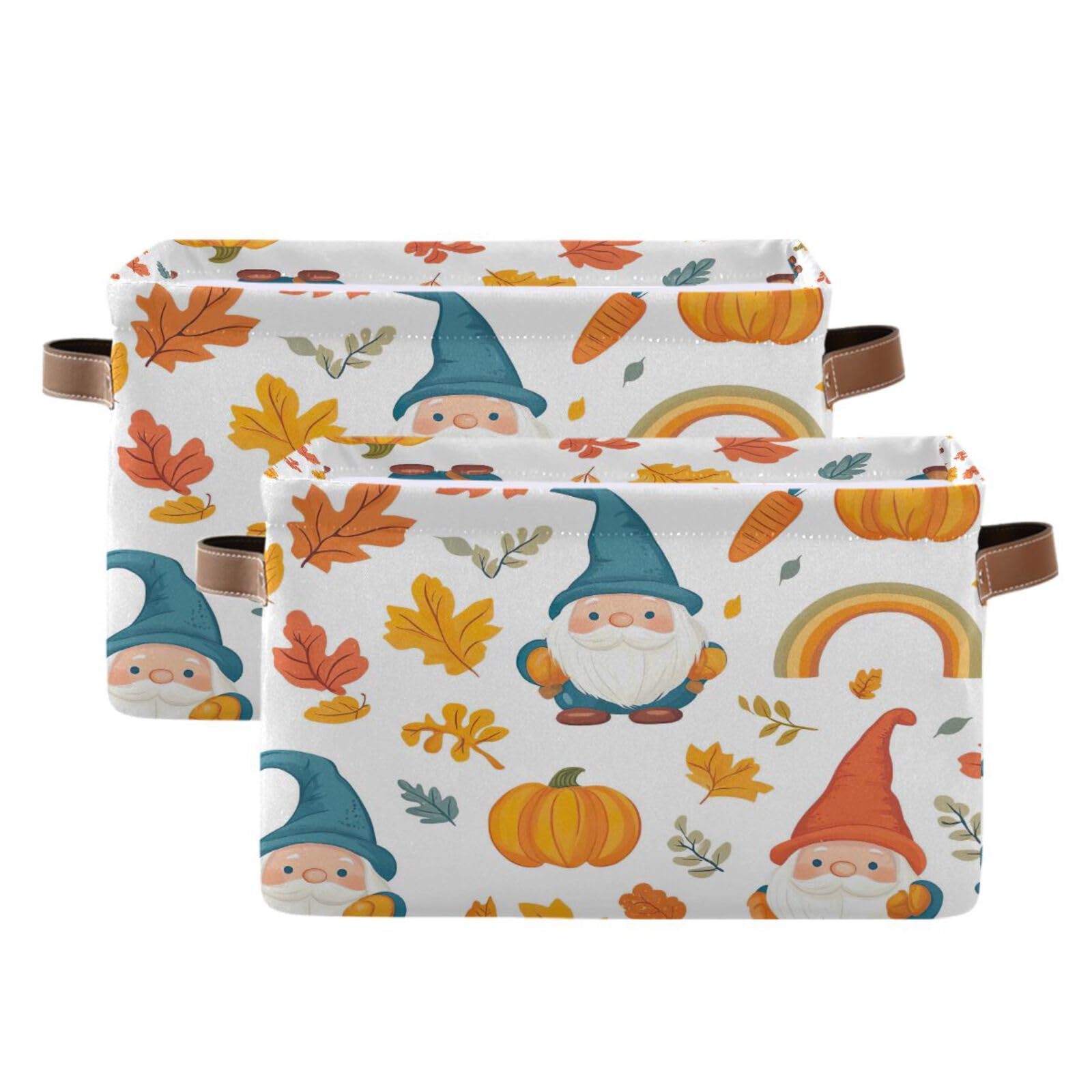 Large Foldable Pumpkin Gnome Storage Baskets with Handles - 2 Pack, Multi-Functional Closet Organizer for Toys, Books & Clothes | Perfect for Nursery, Playroom & Bedroom Storage Solutions