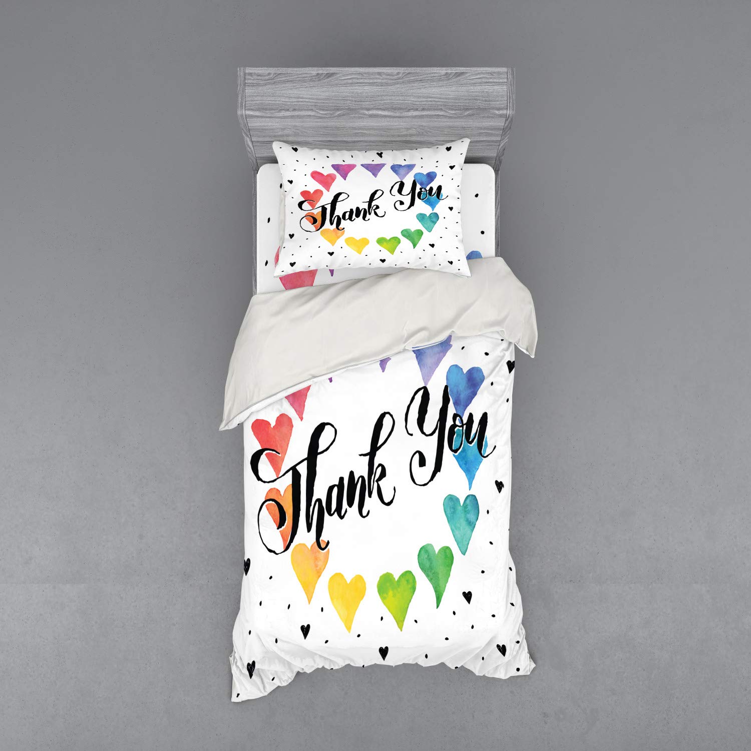 Ambesonne Romantic Duvet Cover Set with Heart-Shaped Rainbow Design - 3 Piece Twin XL Bedding Set Includes Sham & Fitted Sheet - Colorful Bohemian Style for Bedroom Decor | Perfect for Guest Rooms, Dorms & Cozy Home Makeovers