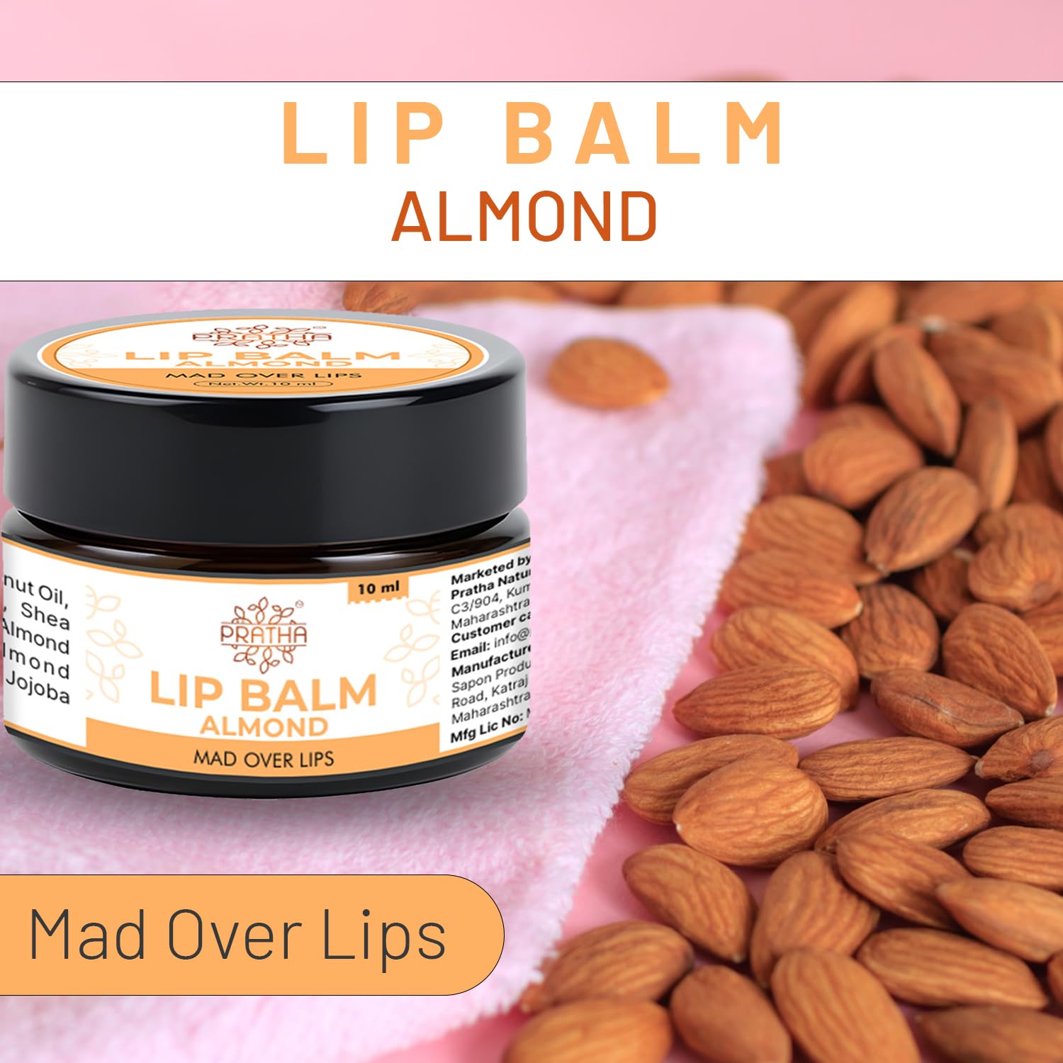 Pratha Naturals Almond Oil Lip Balm – Ultra Moisturizing & Nourishing Lip Gloss for Dry, Chapped Lips | Perfect for Winter Care & Daily Hydration