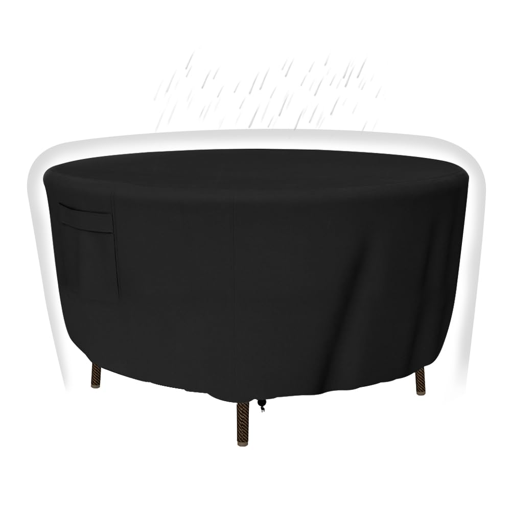 Heavy Duty Waterproof Round Patio Table Cover 48 Inch Diameter - UV Resistant Outdoor Furniture Protector for Dining & Coffee Tables - Perfect for Veranda, Lawn, Garden & Backyard Use
