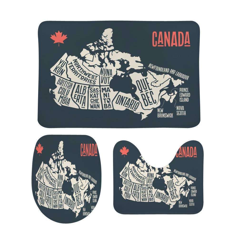 3-Piece Non-Slip Bathroom Rug Set - Soft Coral Fleece Toilet Mat, Contour Lid Cover & Shower Mat - Black Bathroom Decor for Canada (Perfect for Cozy Home & Guest Bathrooms)