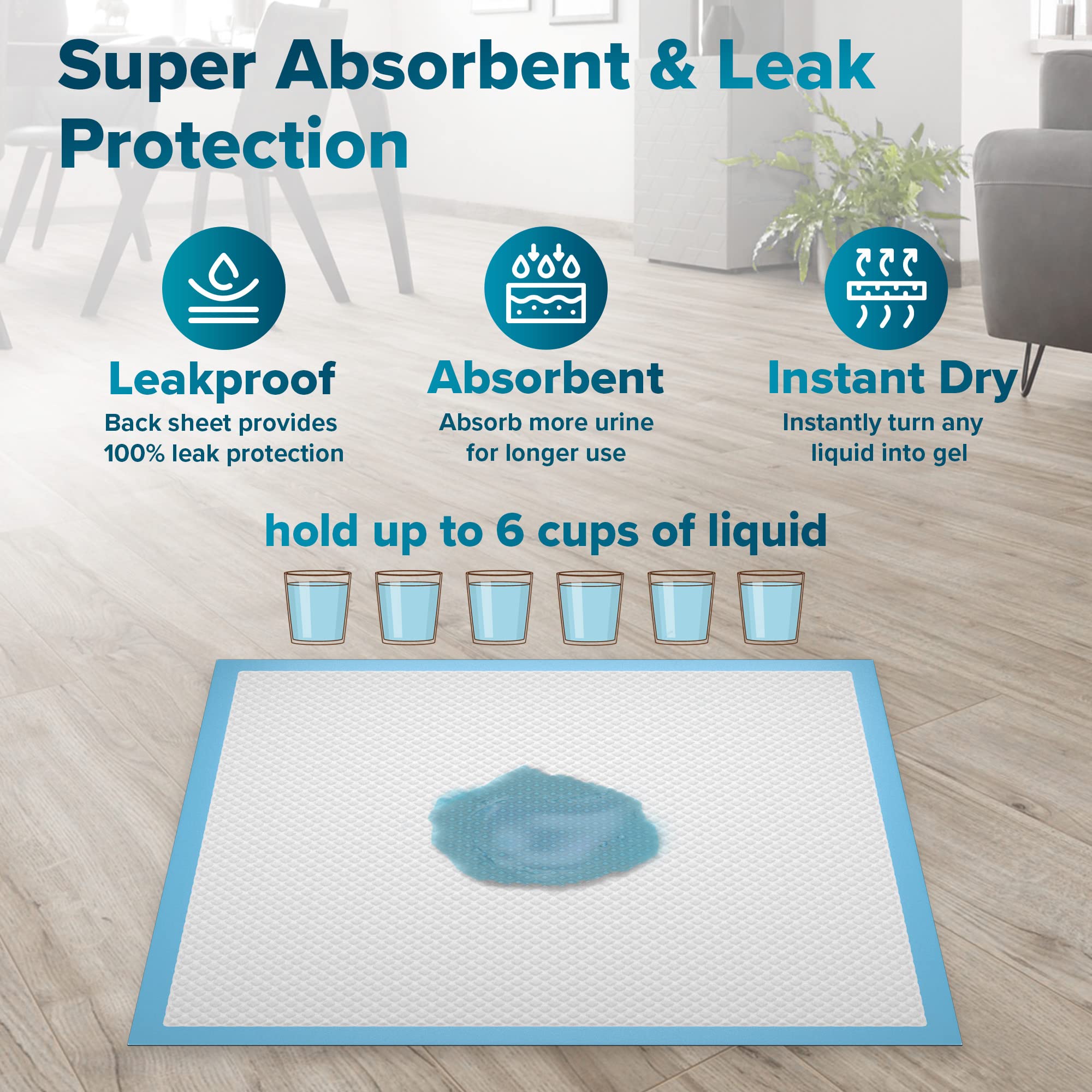 Large Puppy Pads 100 Count - 24x24 Inch Super Absorbent Dog Pee Pads with Adhesive Tapes | Leak-Proof Training Pads for Incontinent Dogs & Potty Training | Ideal for Crate, Kennel & Home Use