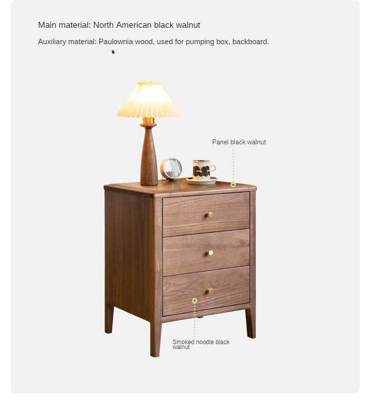 Premium Black Walnut Solid Wood Nightstand - Modern Nordic Style Bedside Table for Bedroom, Living Room & Office Furniture
