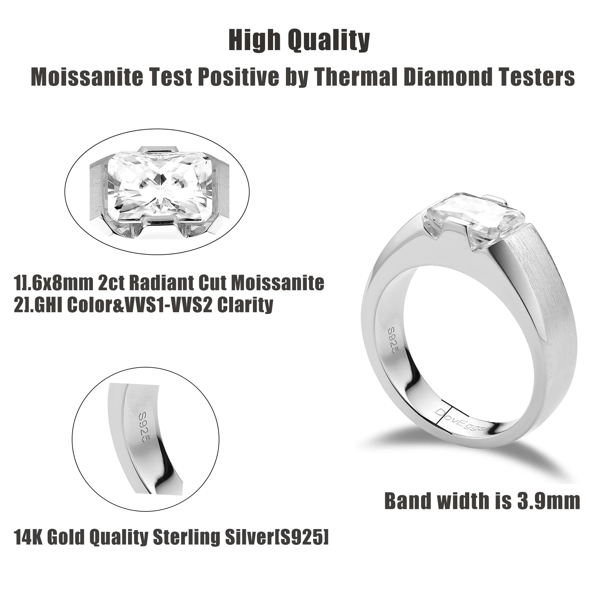 2ct 6x8mm G-H-I Color Radiant Cut Moissanite Engagement Ring in 14K Gold or Sterling Silver - DovEggs Wedding Rings for Men & Women | Perfect for Proposals, Anniversaries & Special Occasions