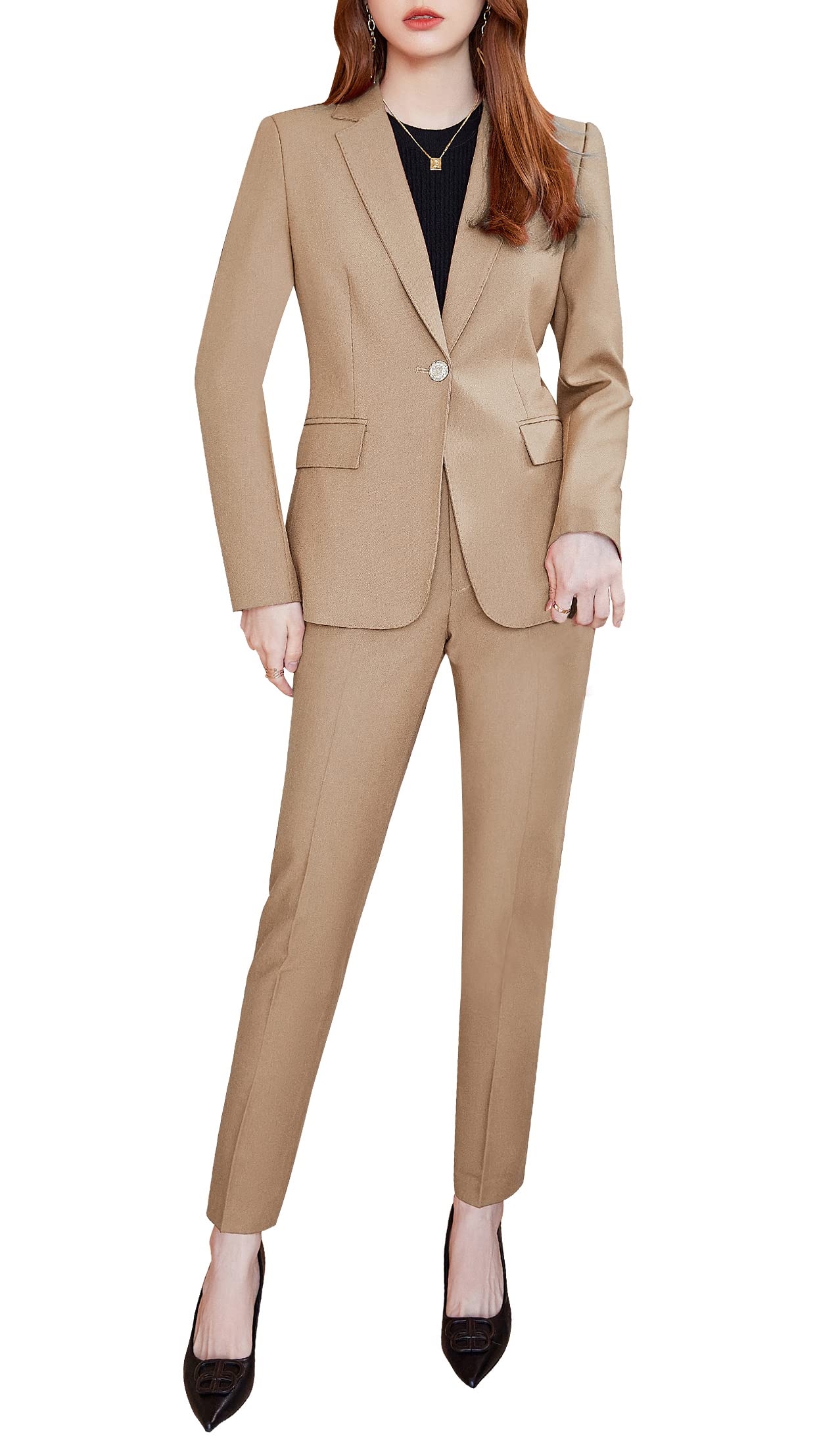 SUSIELADY Women's 2-Piece Blazer Suit Set - Solid Color Professional Work Pantsuit for Business Office & Casual Wear | Formal Attire for Women, Job Interviews & Corporate Events