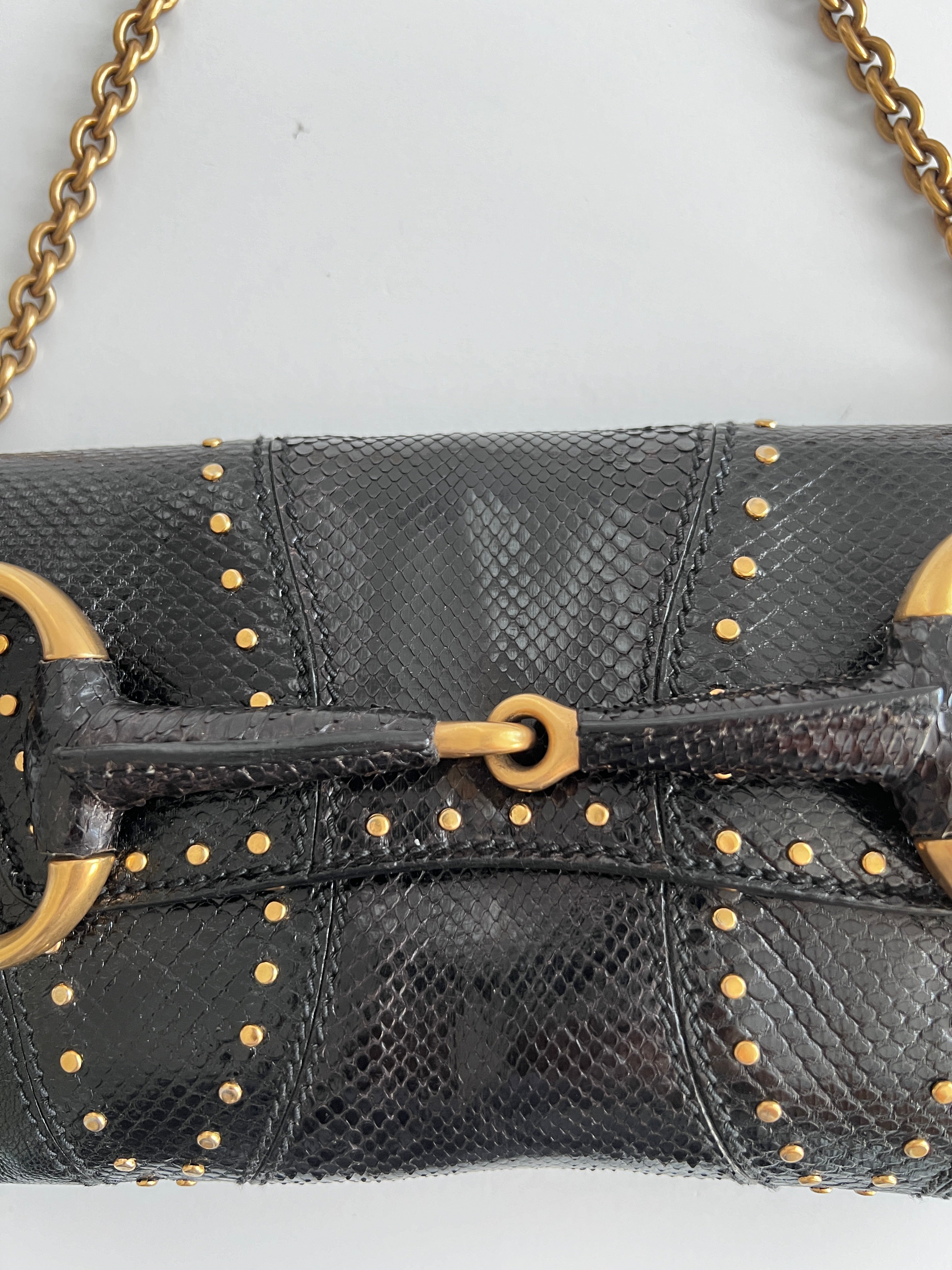 Gucci Python Skin Horsebit Chain Bag - Medium Size Luxury Handbag for Women | Perfect for Parties, Evening Events & Fashion Accessories