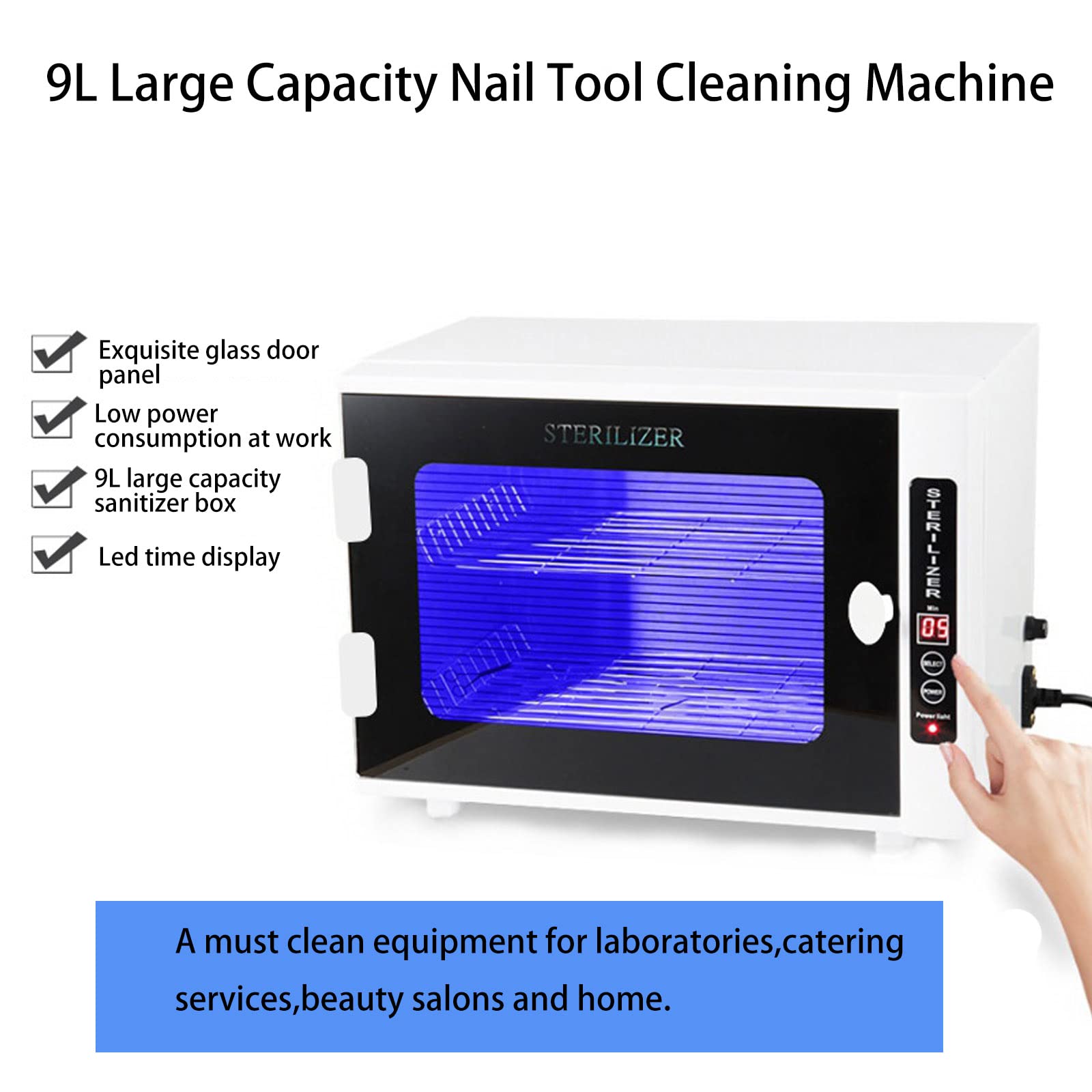 Professional 9L Large Capacity Nail Tool Sterilizer & Barber Sanitizer Cabinet - UV Sanitizing Box with Stainless Steel Tray for Spa, Salon & Beauty Tools - Perfect for Nail Salons, Barbershops & Home Use
