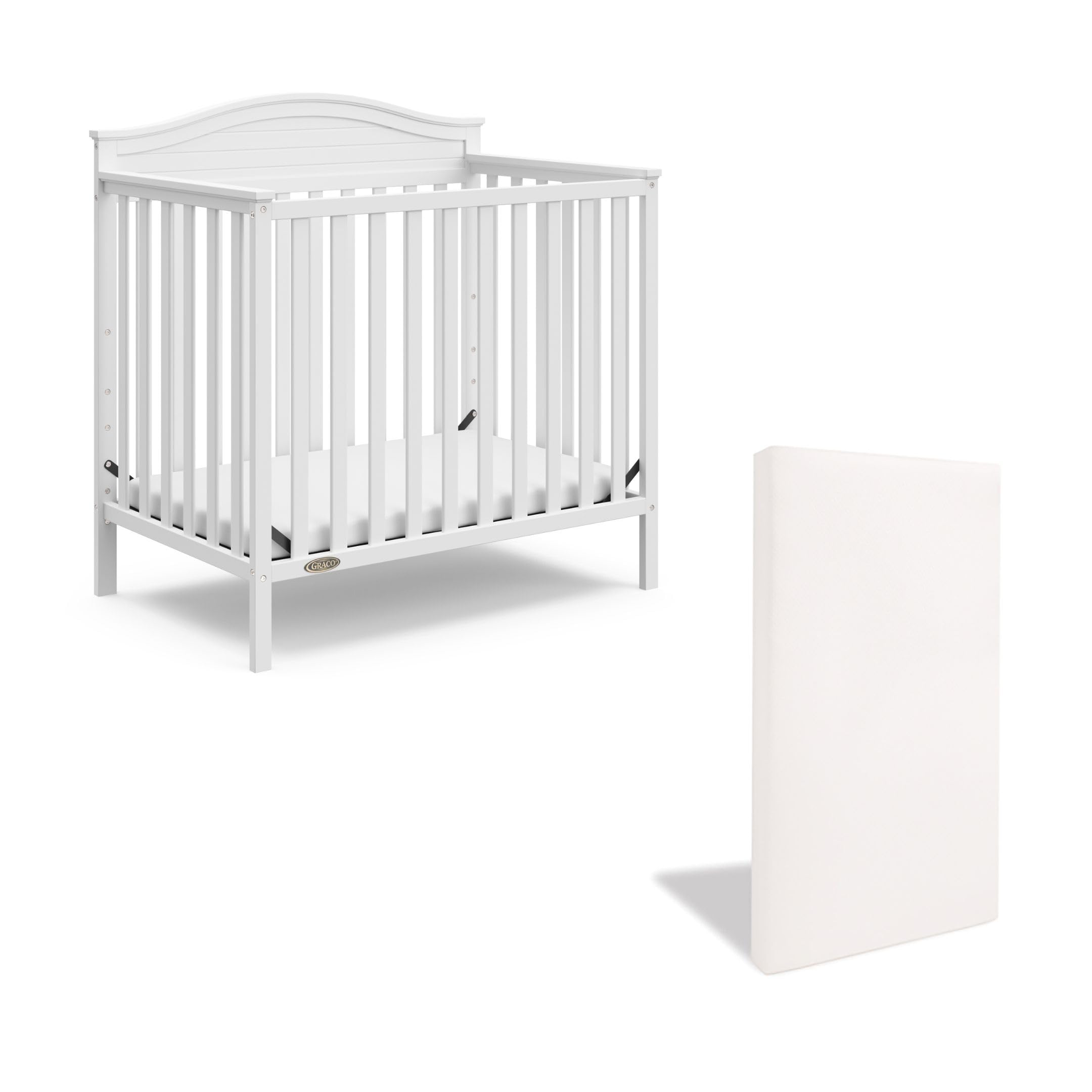 Graco Stella 4-in-1 Convertible Mini Crib with Mattress - White Nursery Furniture | Converts to Twin Bed with Headboard & Footboard | Includes 2.5