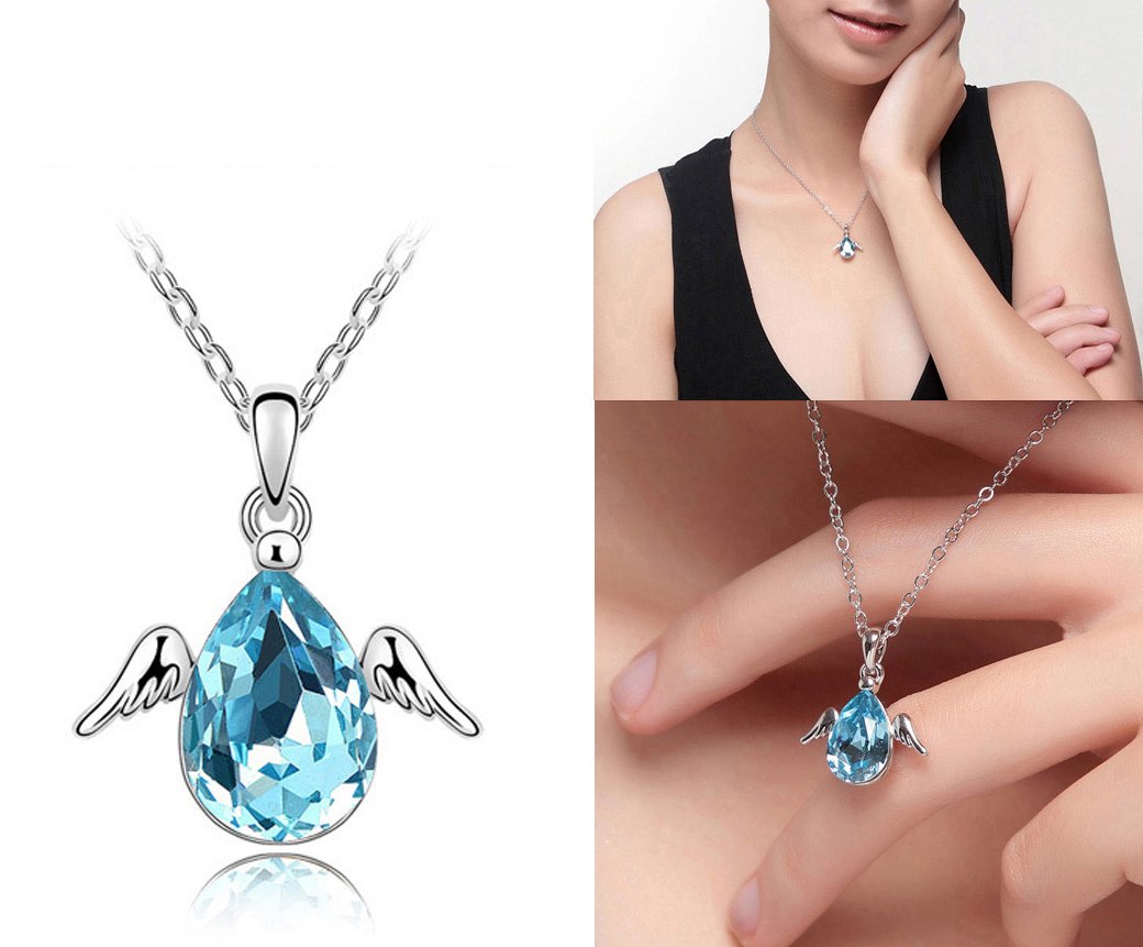 Angel Wings Egg Crystal Charm Pendant Necklace - Elegant Silver Jewelry for Women, Gift for Girlfriend, Birthday, Christmas | Perfect for Parties, Weddings, Date Nights