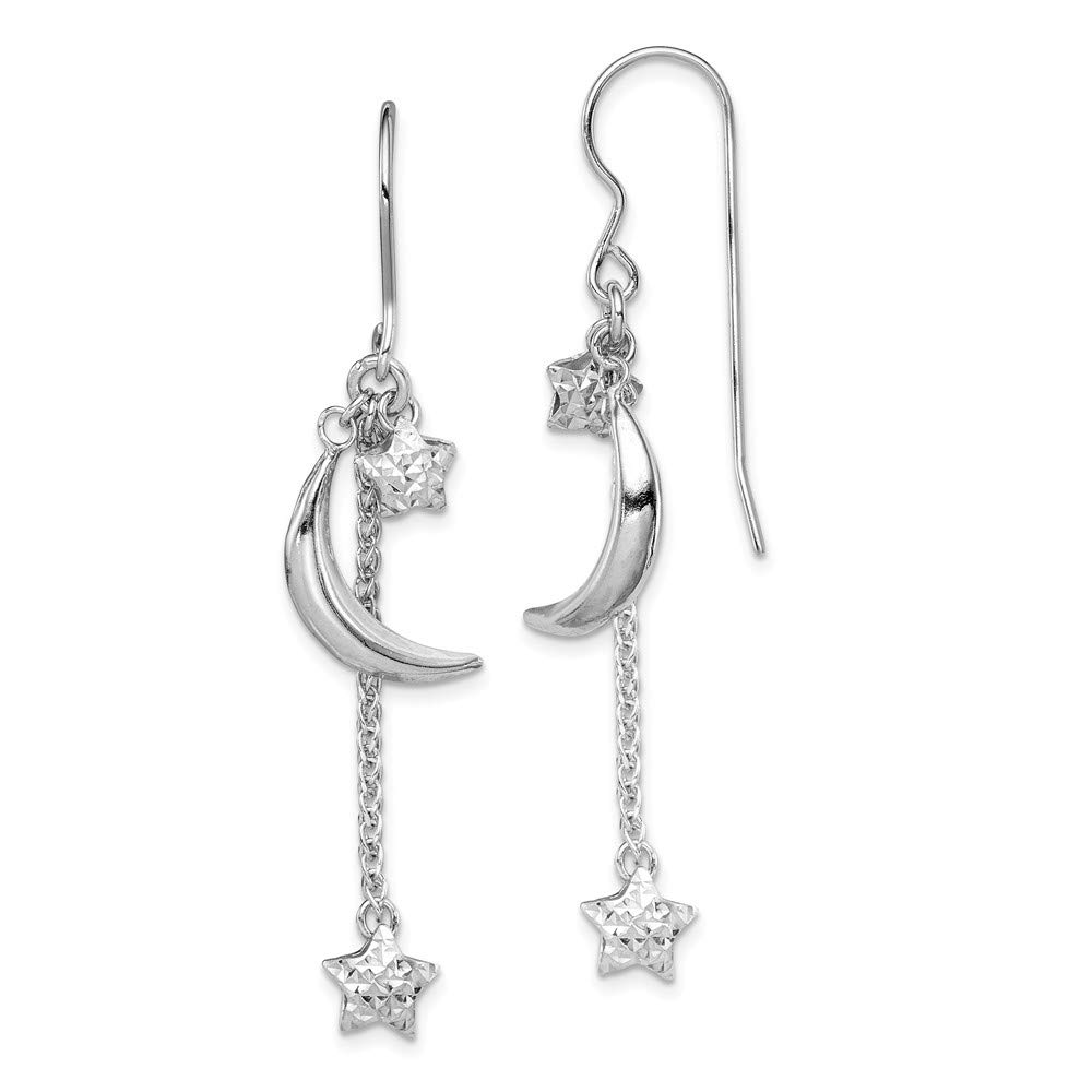925 Sterling Silver Rhodium Plated Diamond-Cut Star & Moon Earrings for Women | Hypoallergenic Fashion Jewelry | Perfect for Parties, Dating & Everyday Wear