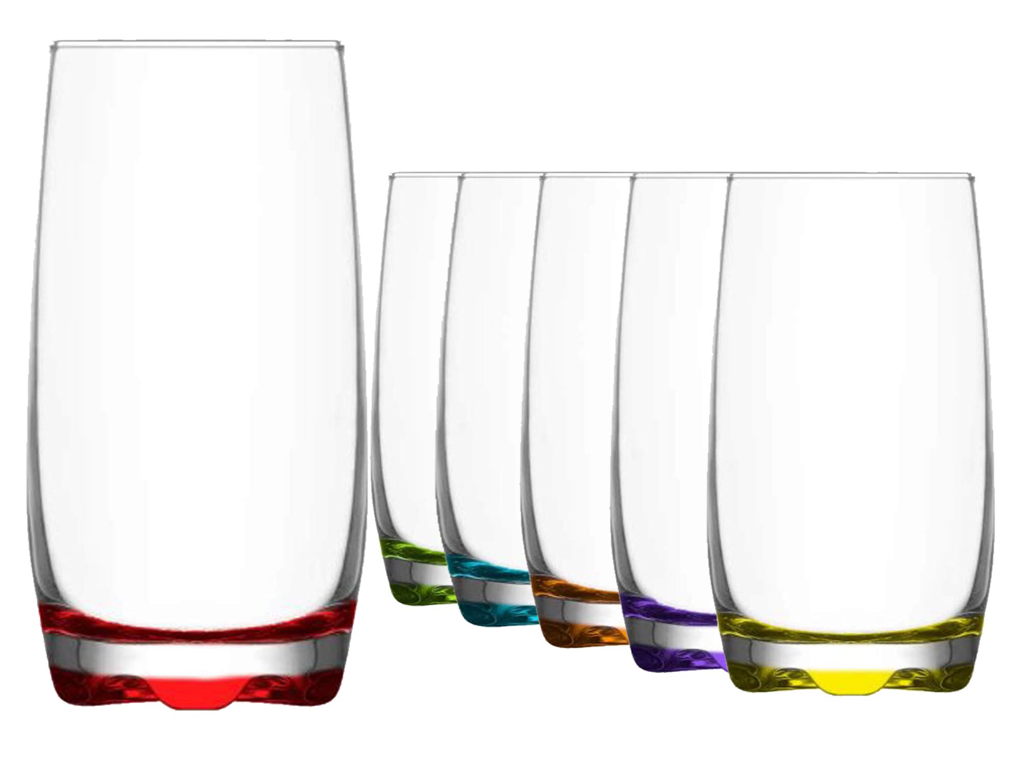 EDGE 99 Multicolored Highball Glasses Set of 6 - 390 ML (13.2 oz) Premium Drinking Tumblers for Cocktails, Iced Tea & Home Bar - Dishwasher Safe & Shatter Resistant