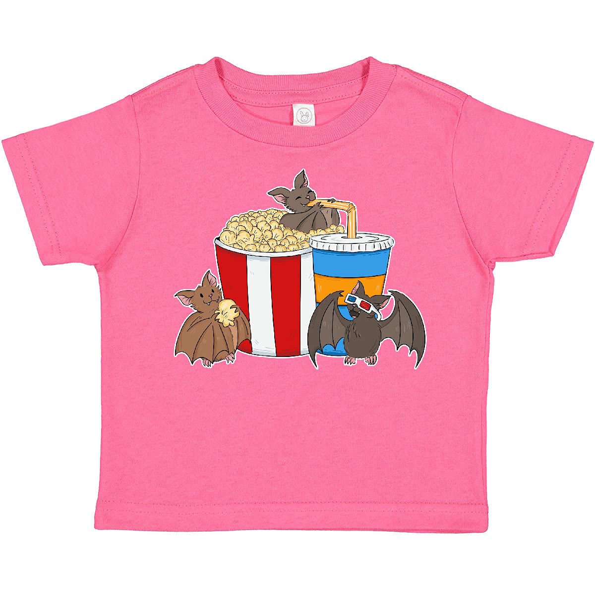 Movie Loving Bats with Popcorn and Soda Toddler T-Shirt | Cute Bat Design Kids Tee | Soft Cotton Baby Shirt | Perfect for Movie Nights & Halloween Costumes