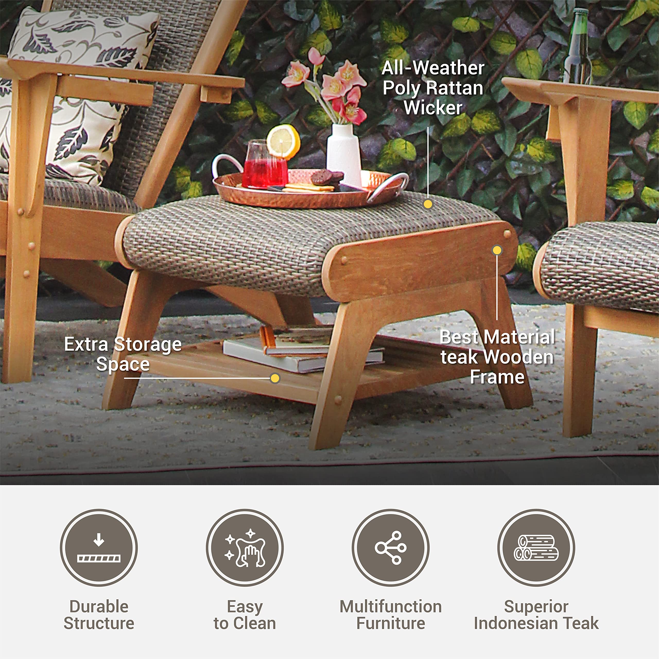 Cambridge Casual Auburn Upholstered Outdoor Ottoman - Water-Resistant Patio Footrest, Perfect for Garden, Deck, Poolside & Porch Relaxation