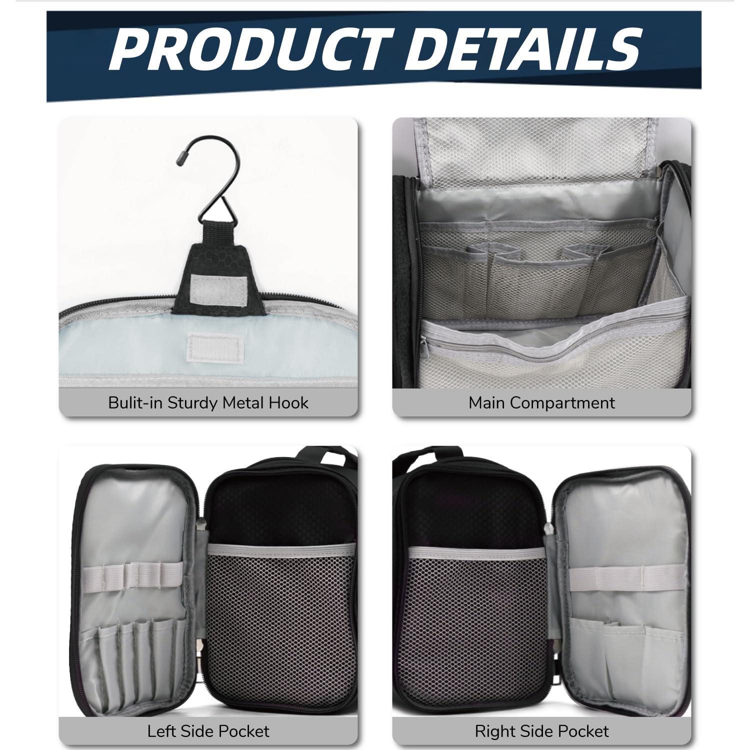 Large Capacity Water-resistant Hanging Toiletry Bag for Women & Men - Travel Cosmetic Organizer with Multiple Pockets for Makeup, Shaving Essentials & Full-Sized Toiletries (Black) - Perfect for Air Travel, Camping & Gym Use