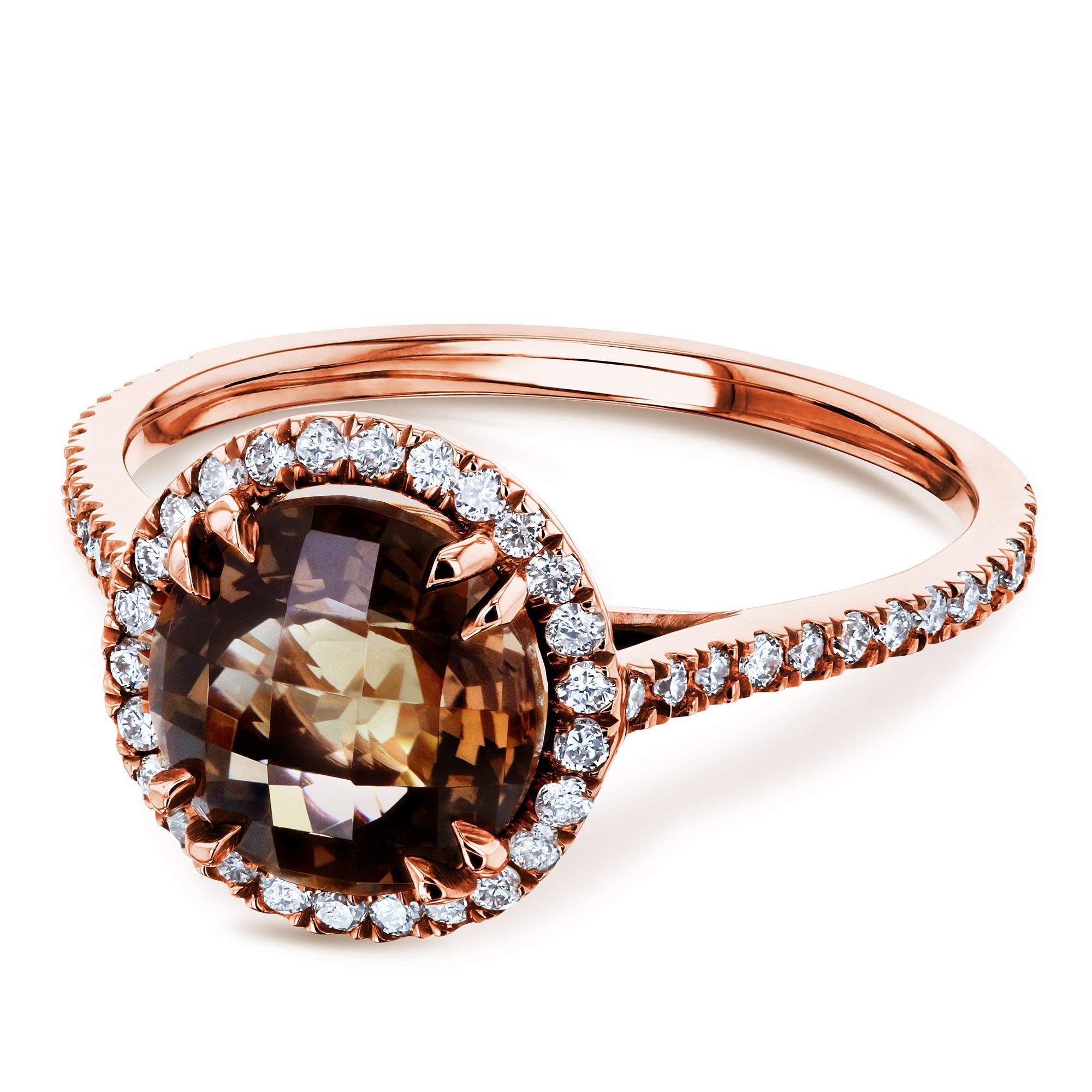 Kobelli Checkered Smokey Quartz Halo Rose Gold Ring for Women - Elegant Wedding, Engagement & Anniversary Jewelry Gift