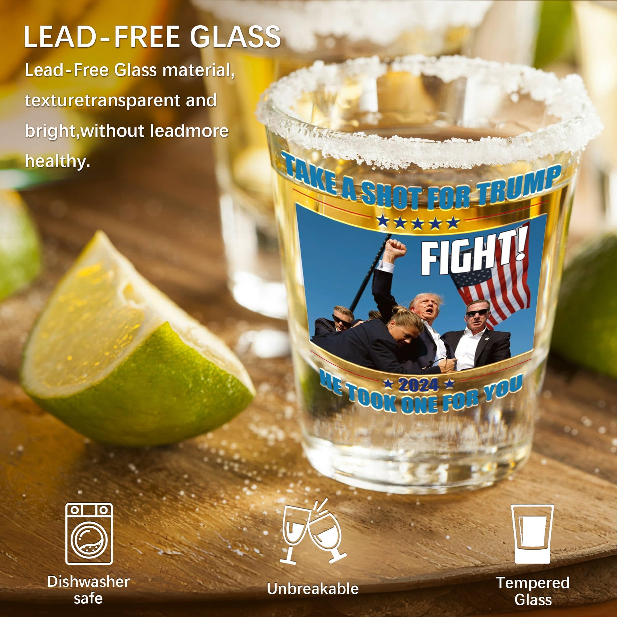 Trump Shot Glass 2-Pack - Never Surrender Shot Glasses with Fist Pump Design, Political Collectible & Novelty Gift for Trump Supporters - Perfect for Housewarming, Birthday Parties, Political Events & Bar Decor