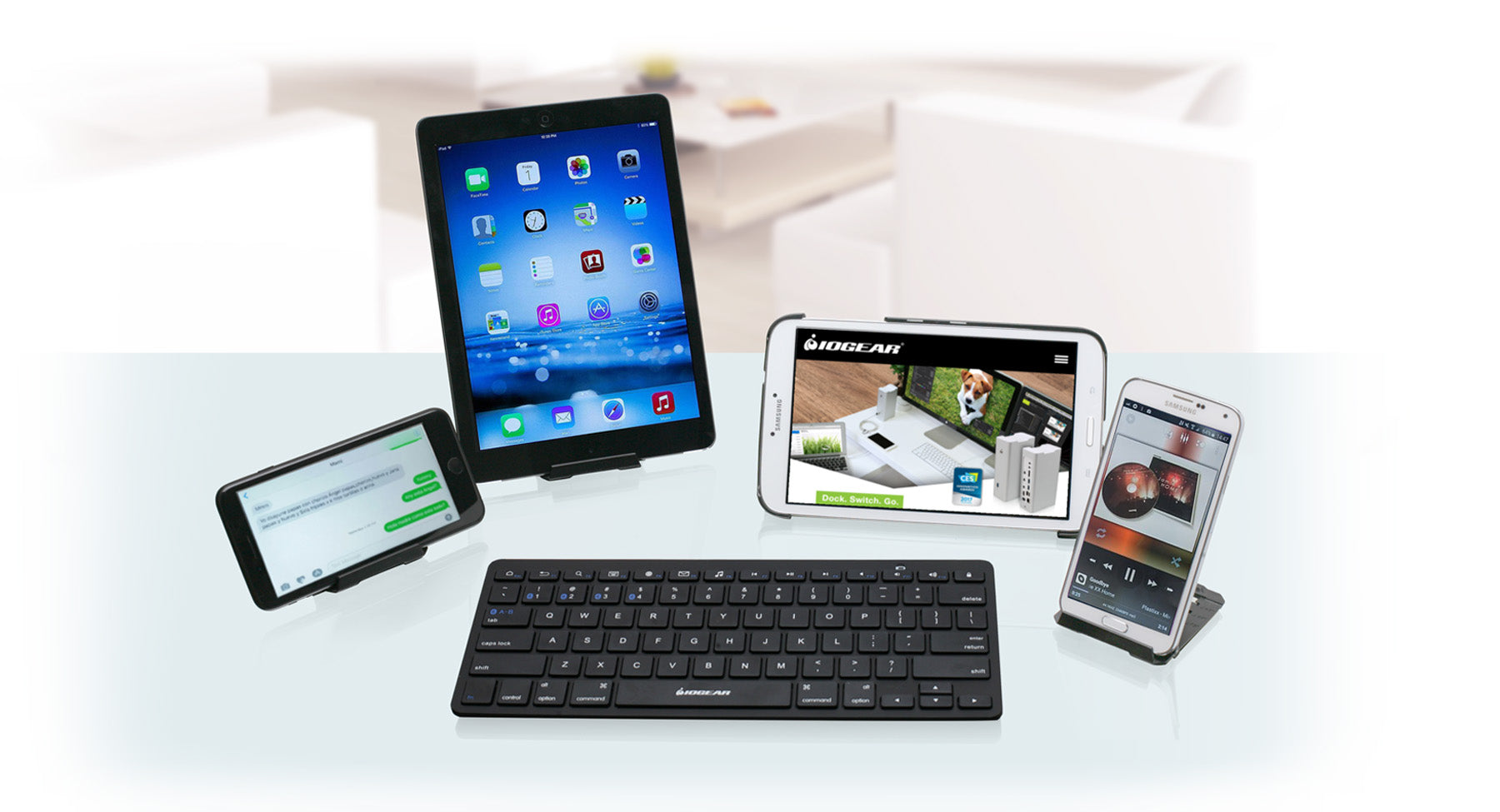 Slim Multi-Device Bluetooth Keyboard with Adjustable Stand - Compatible with iPhone, iPad, Android Tablets & Smartphones - Perfect for Home Office, Travel & Remote Work