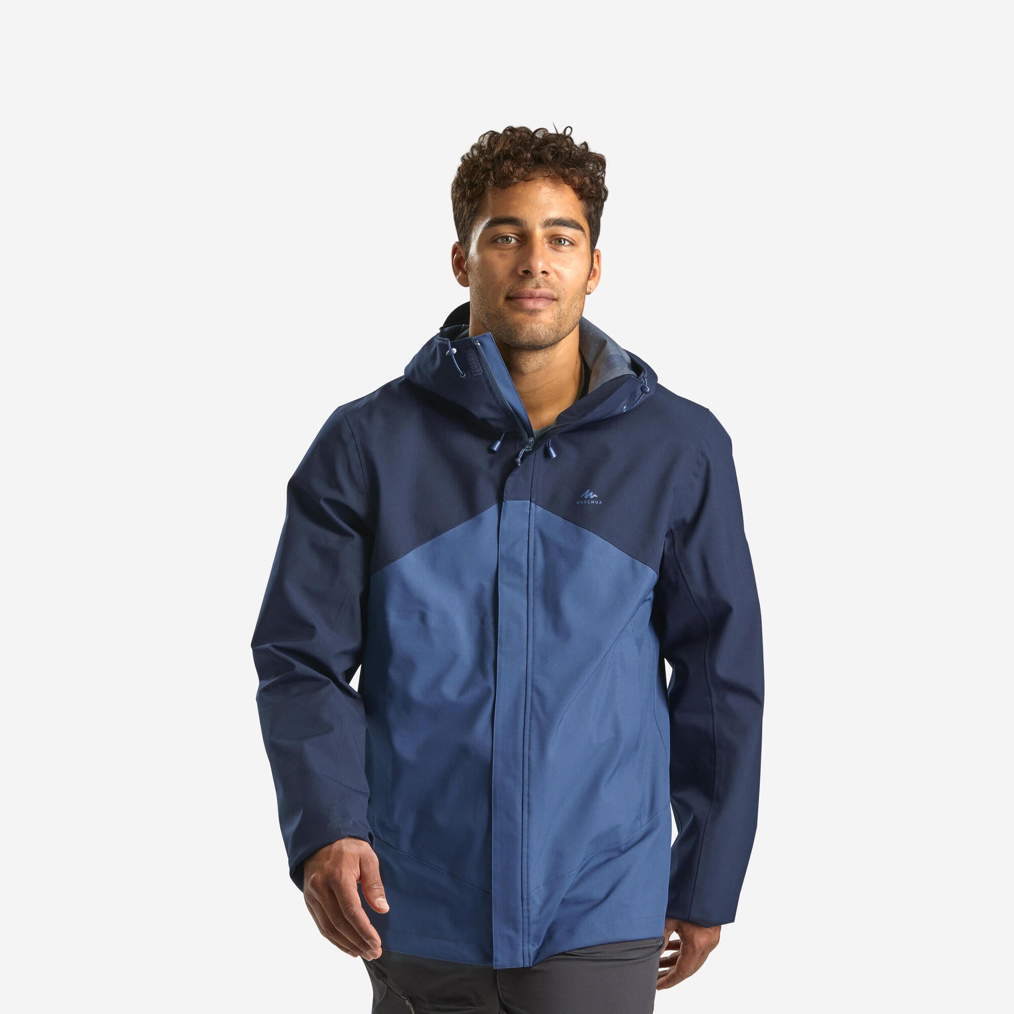 Quechua Men's MH150 Waterproof Rain Jacket - Lightweight Windproof Hiking Jacket for Outdoor Adventures & Travel