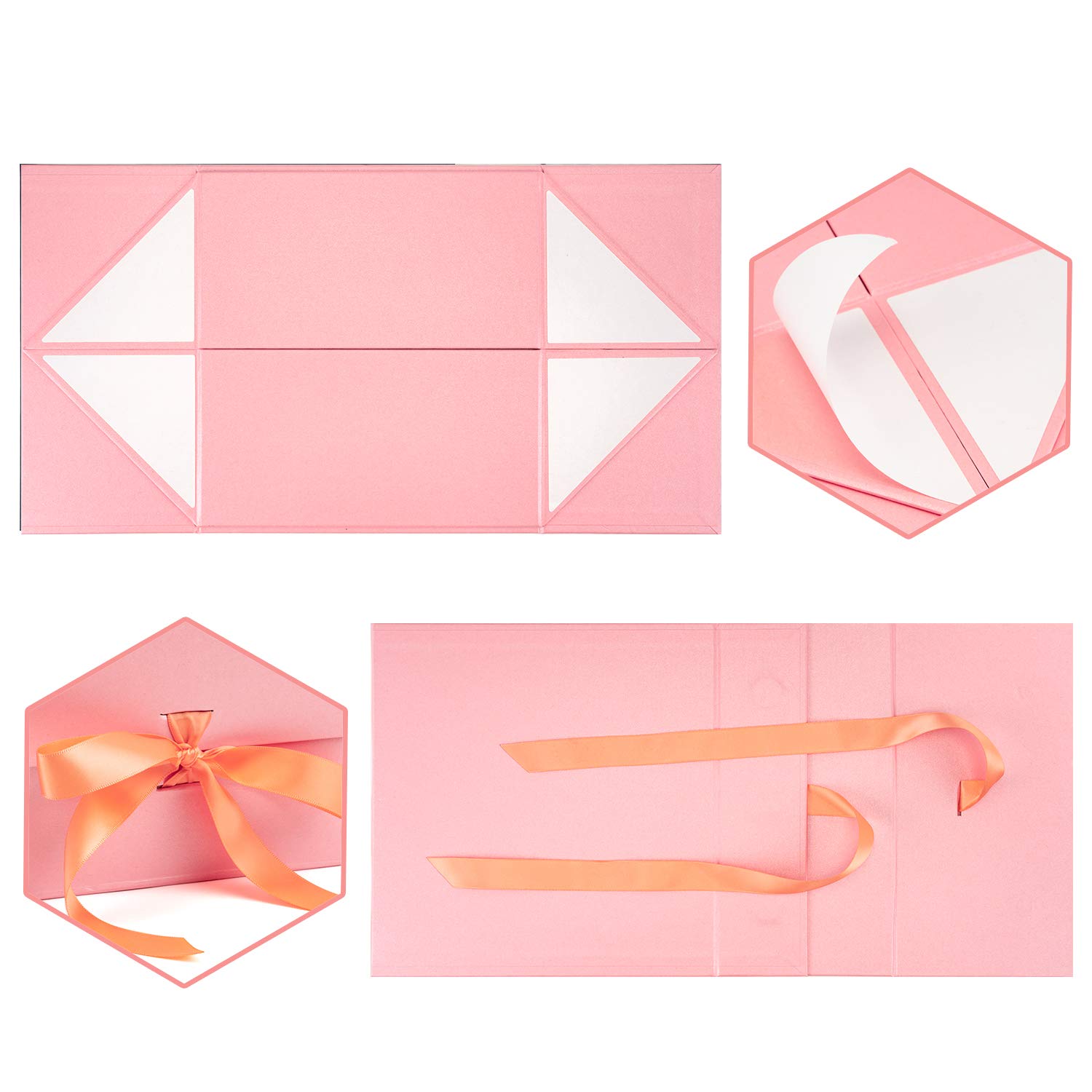 WRAPAHOLIC 8x8x4 Inch Pink Mother's Day Gift Box with Satin Ribbon - Collapsible Magnetic Closure Box Includes 2 White Tissue Papers - Perfect for Gift Wrapping, Jewelry, Cosmetics & Special Occasion Presents
