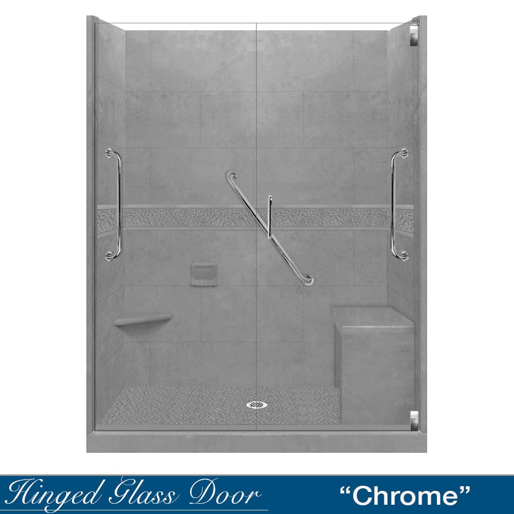Freedom Pebble Wet Cement 60-Inch Alcove Shower Enclosure Kit - Waterproof Bathroom Remodeling Solution for Modern Homes