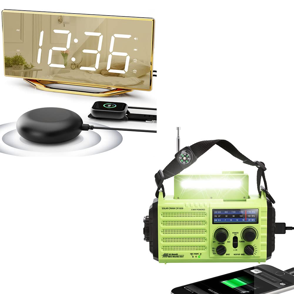 Solar Hand Crank Emergency Weather Radio with AM/FM/NOAA/Shortwave - Portable Survival Radio with USB Charging, Loud Alarm Clock & LED Display for Home, Camping & Power Outages