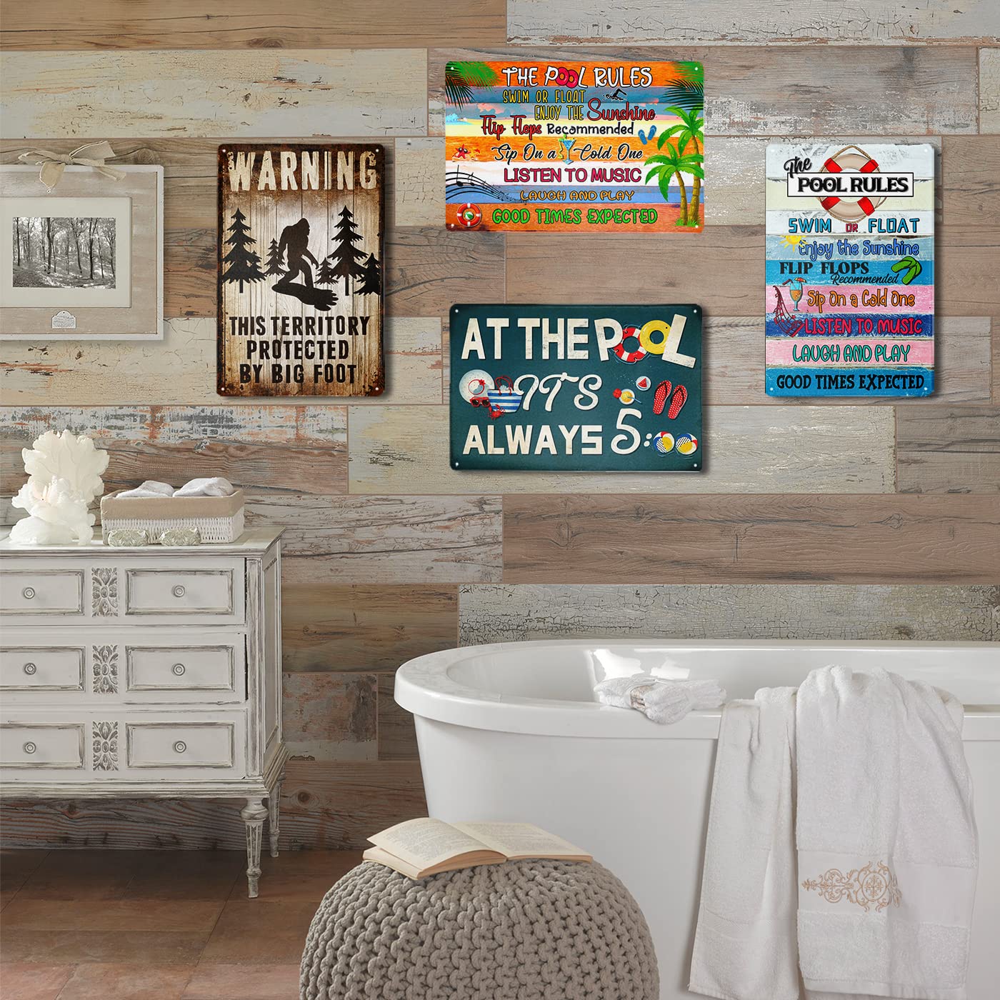 12x8 Inch Funny Pool Rules Metal Sign - Rustic Swimming Pool Decor for Outdoor, Garage, Office & Living Room - Perfect Gift for Pool Owners & Summer Party Decorations