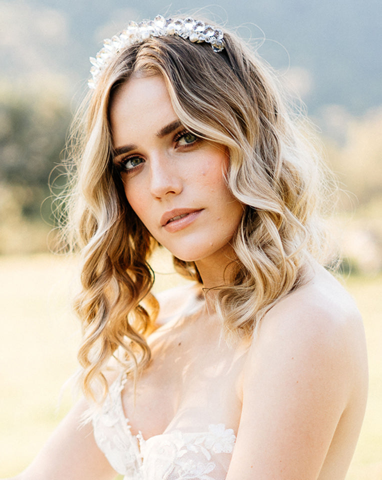 Elegant Petite Wedding Crown Band with Low Crystal Design by Kezani - Perfect for Bridal Accessories, Boho Weddings & Special Occasions