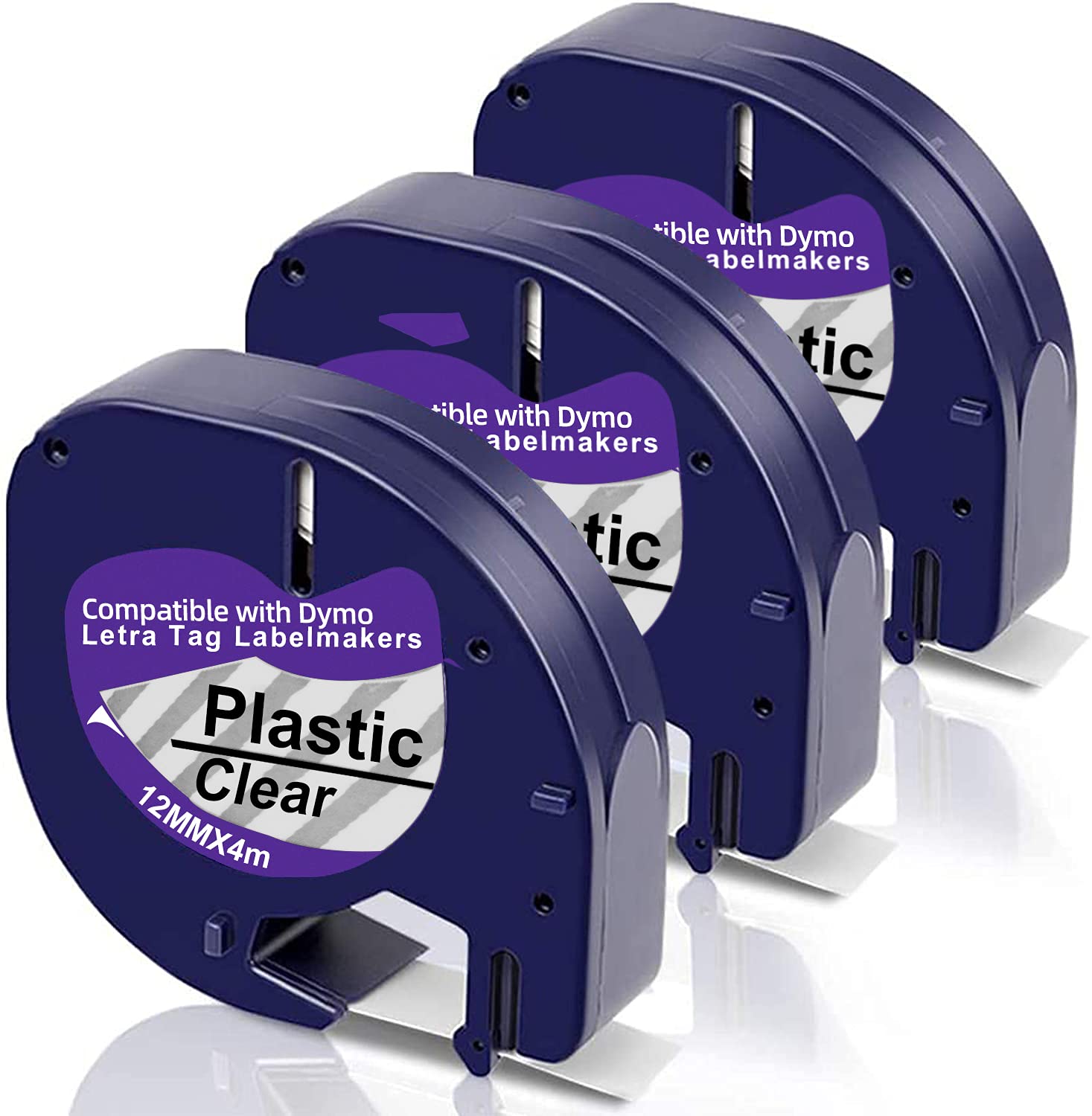 3-Pack Dymo 16952 Compatible Clear Label Tape Refills - 12mm x 4m Plastic Labels for Dymo LetraTag LT 100H/100T/QX50 Label Makers - Perfect for Office Organization, Shipping Labels & Craft Projects