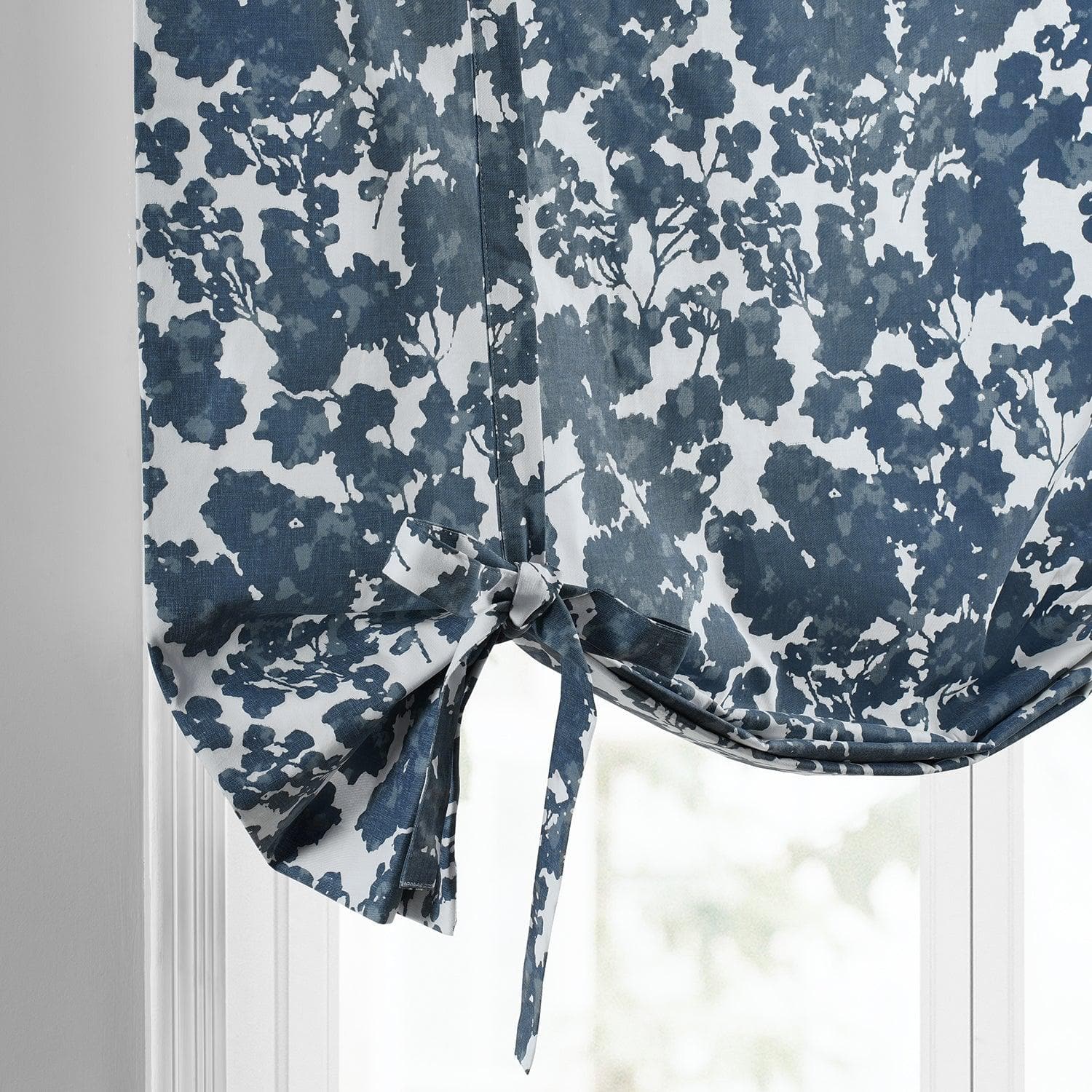 Fleur Blue Floral Printed Cotton Blackout Window Shade - Elegant Room Darkening Curtain for Bedroom, Living Room & Nursery