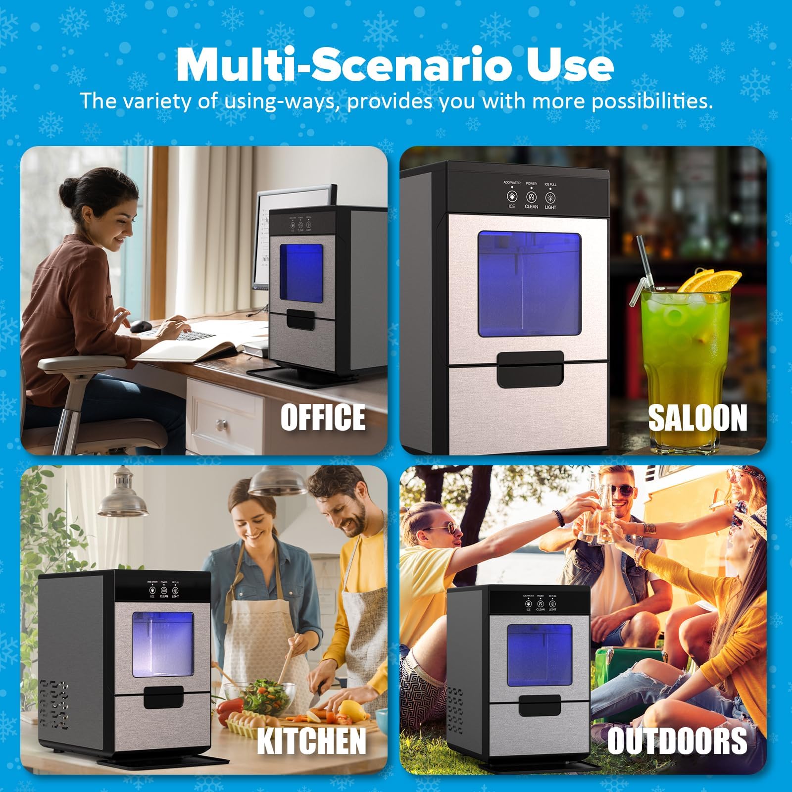 44Lbs Countertop Nugget Ice Maker - Stainless Steel Pebble Ice Machine with Ice Scoop & Removable Basket | Perfect for Home, Office, Parties & Cocktails