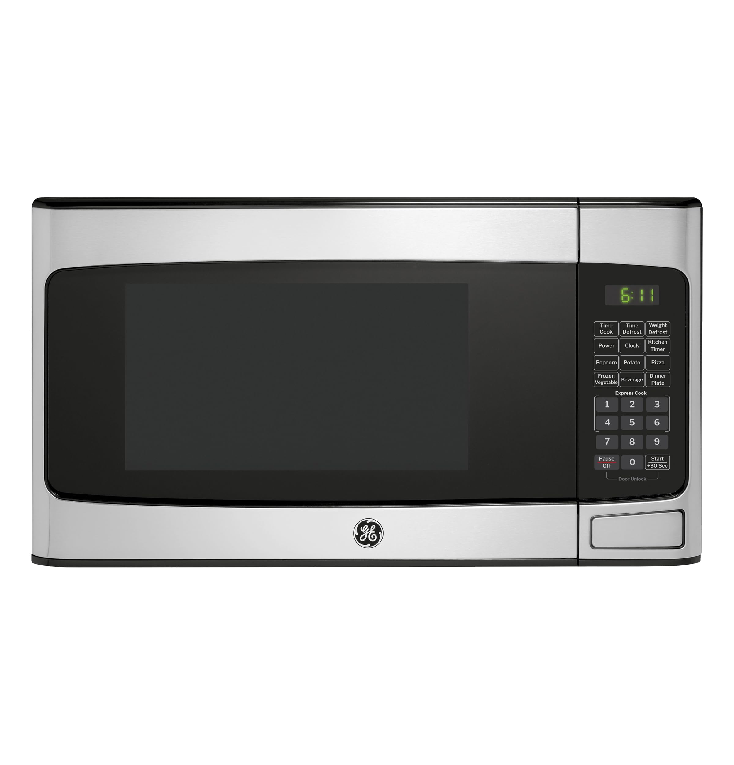 GE GCST11X1WSS 950-Watt Stainless Steel Countertop Microwave Oven with 6 Auto Cooking Settings & Child-Lock - Perfect for Small Kitchens, Dorms, Apartments & Office Break Rooms (1.1 Cu. Ft)