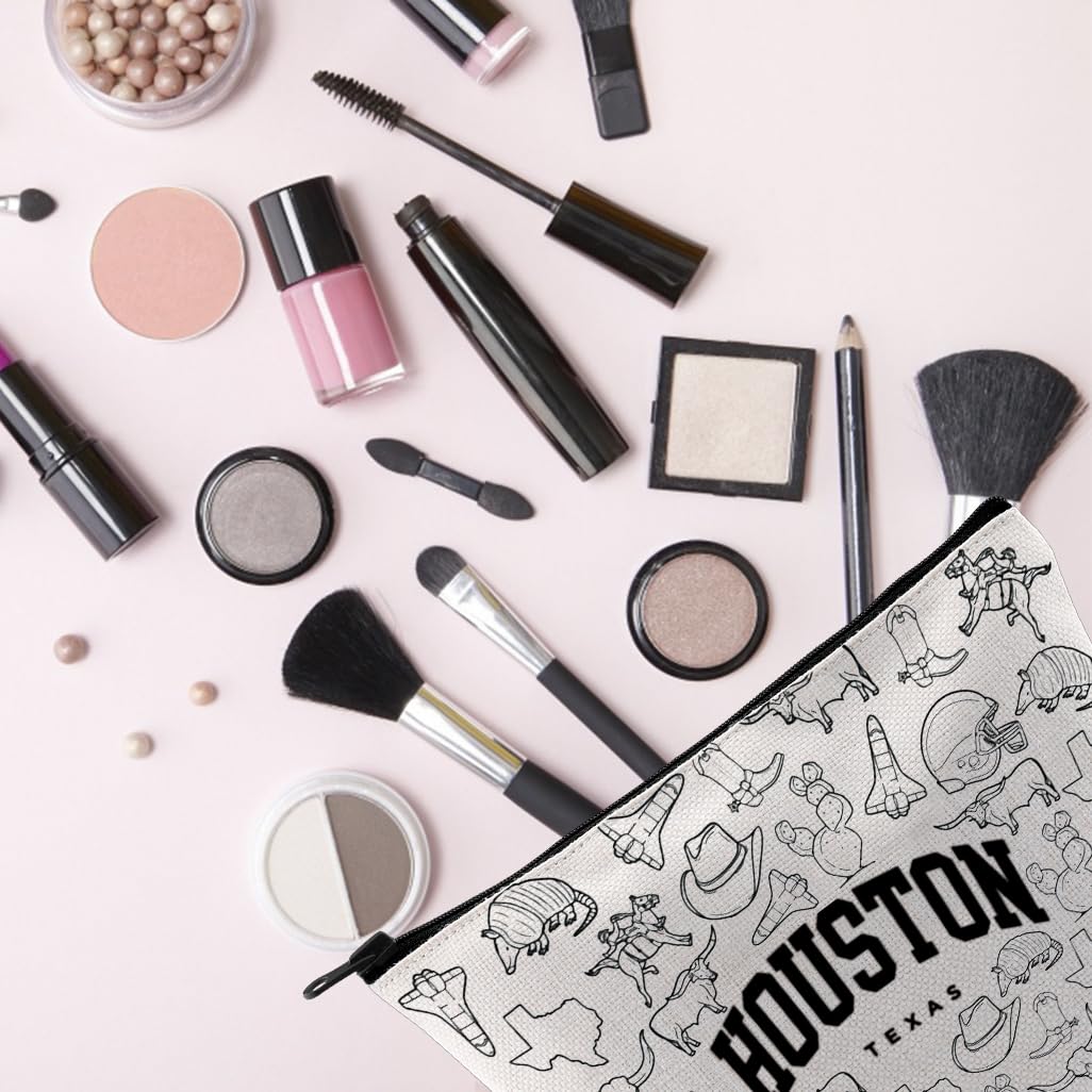 TSOTMO Houston Themed Cosmetic Bag - Waterproof Canvas Makeup Pouch for Travel & Toiletry Storage - Houston Texas Souvenir Gift for Women - Perfect for Vacation, Gym & Daily Organizer