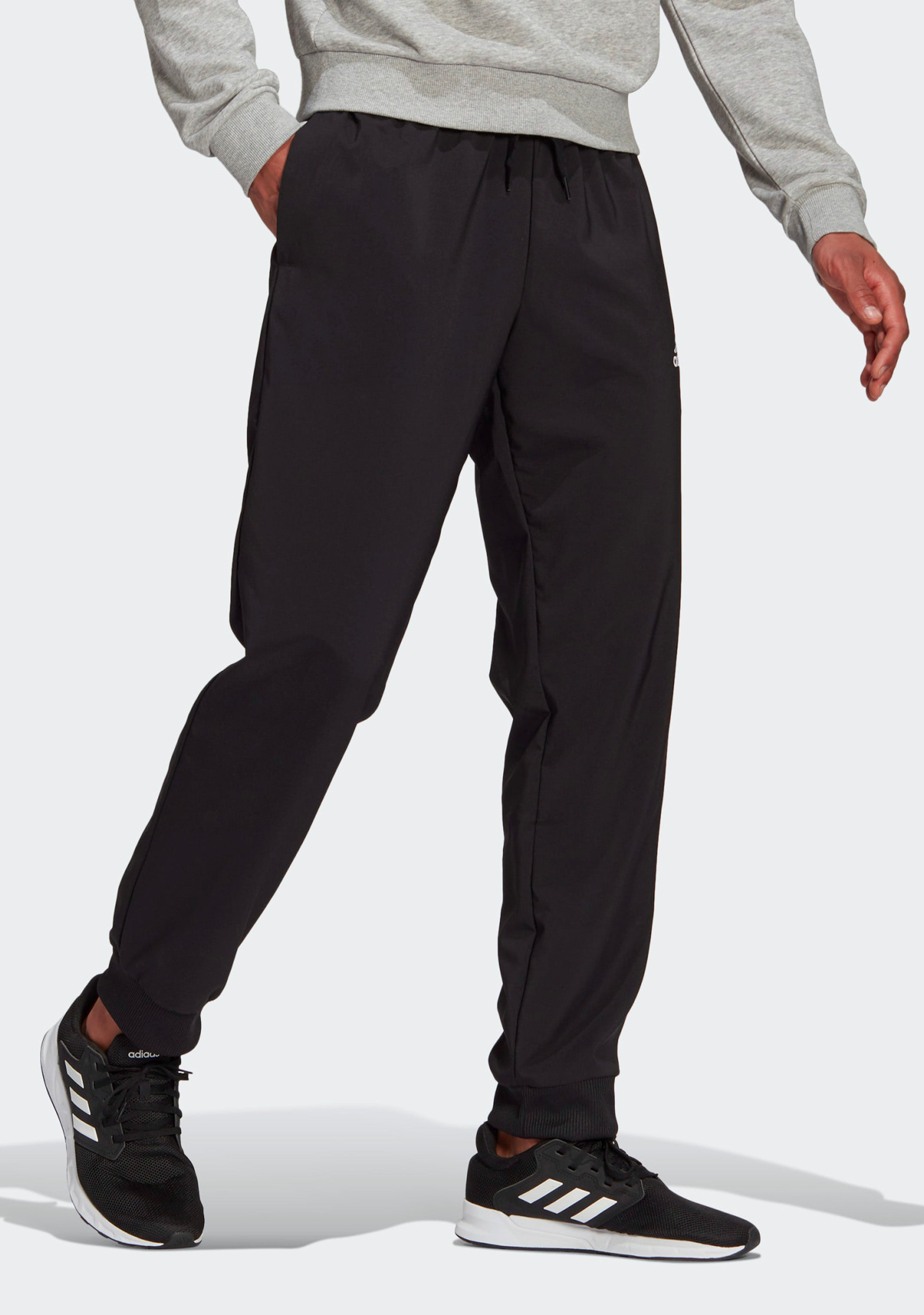 **Adidas Men's Aeroready Essentials Stanford Tapered Cuff Sweatpants - Black with Embroidered Logo | Moisture-Wicking & Comfortable for Workouts, Running, and Casual Wear**