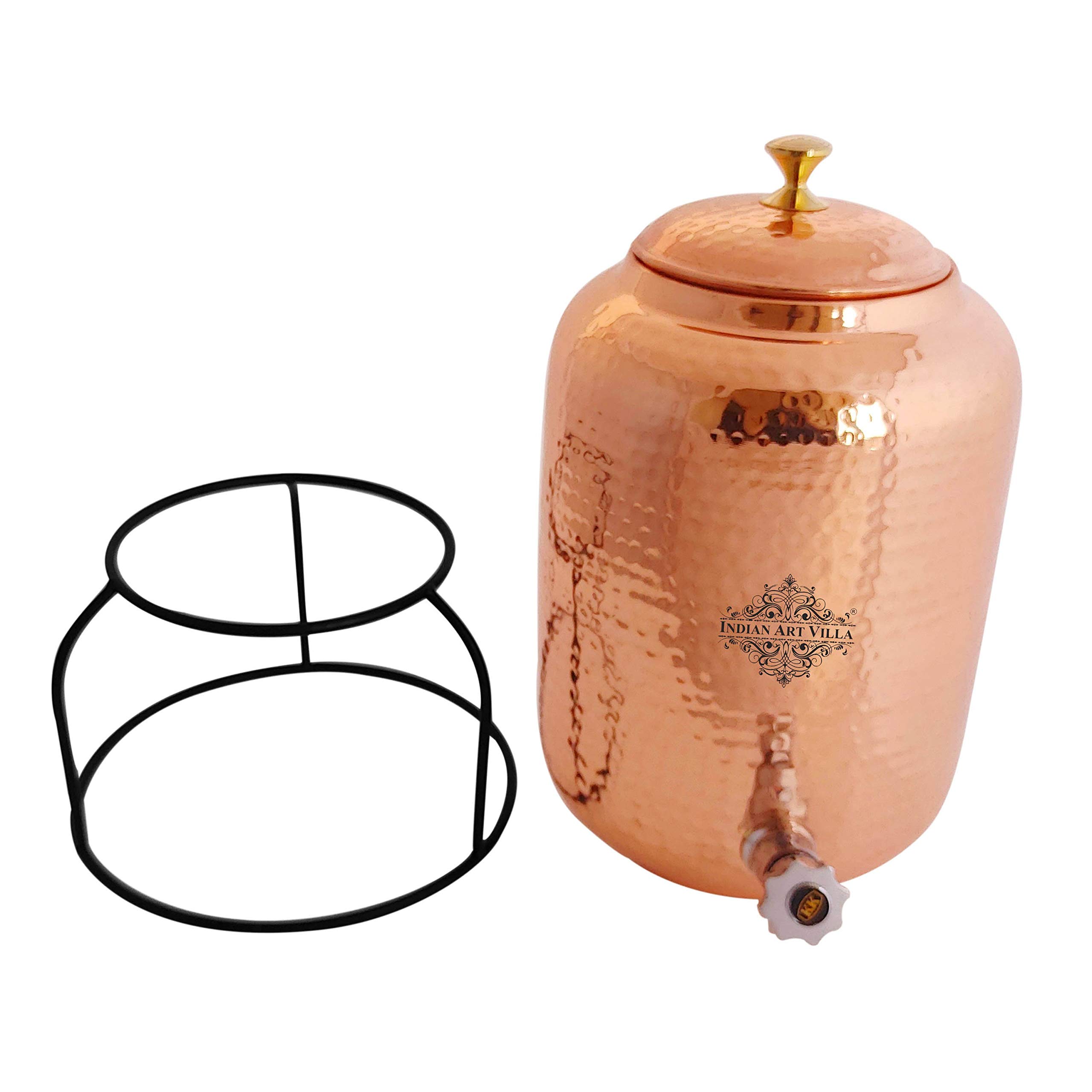Indian Art Villa Hammered Design Copper Water Pot with Stand - 135 Oz Capacity for Storage & Kitchenware - Perfect for Home, Office, and Ayurvedic Water Purification