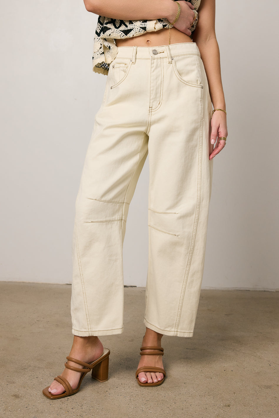 Lisette High Waist Barrel Jeans for Women - Cream Wash Stretch Denim Pants - Casual & Comfortable Fit for Everyday Wear, Office, and Date Night