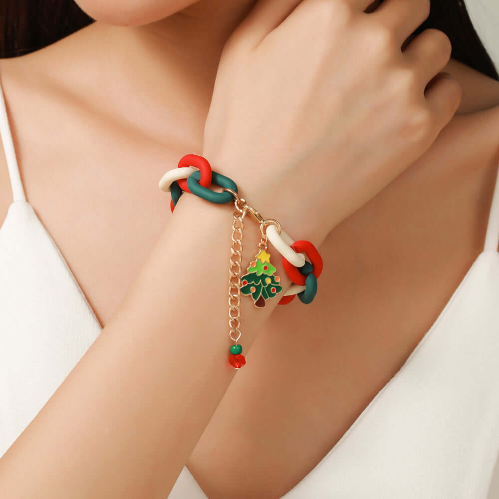 Santa Claus Acrylic Link Holiday Christmas Bracelet | D1045 | Perfect for Christmas Parties, Gift Exchanges & Festive Accessories